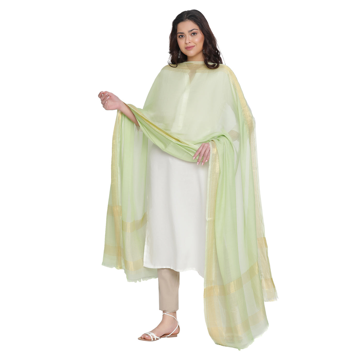 Sea Green Dobby Woven Zari Dupatta