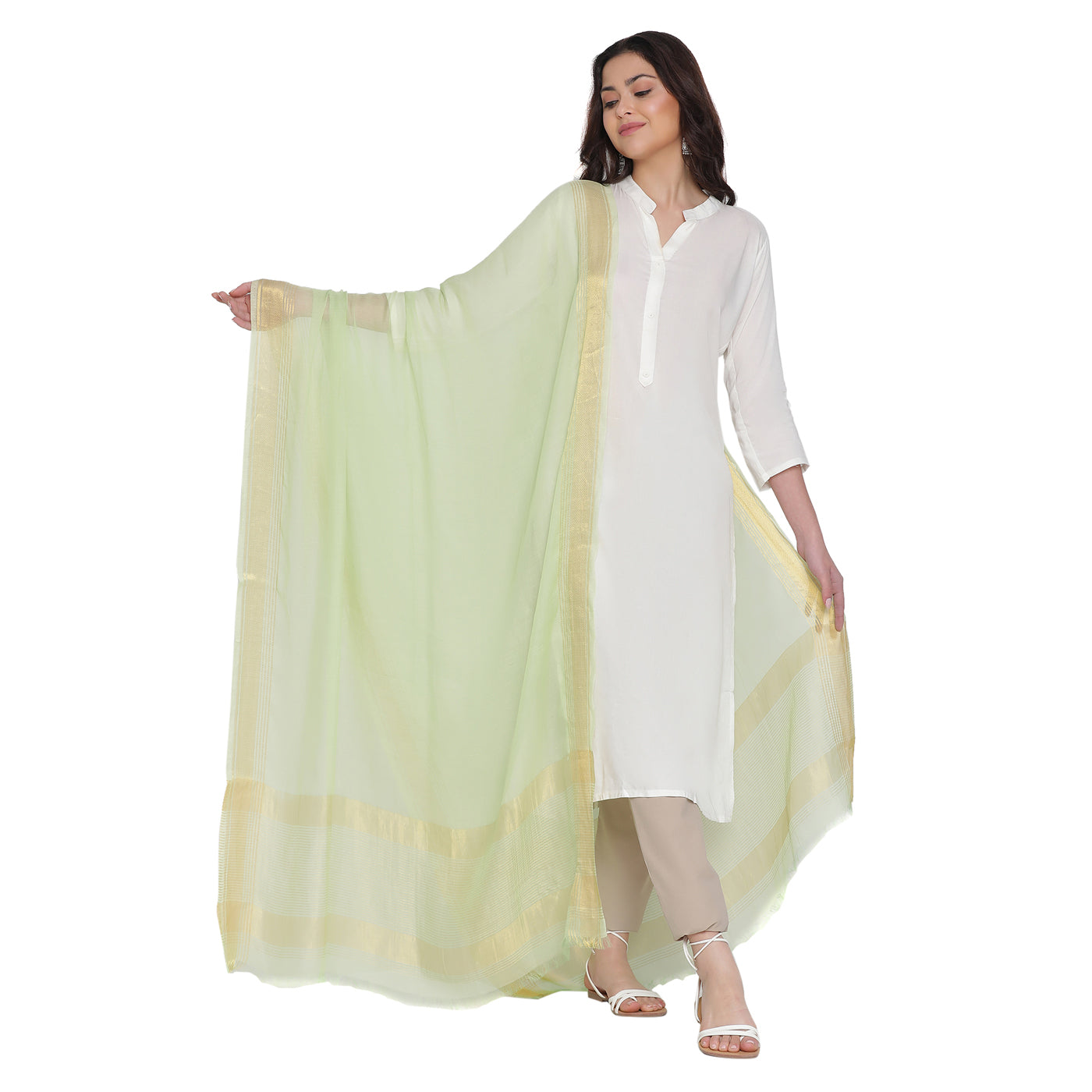 Sea Green Dobby Woven Zari Dupatta