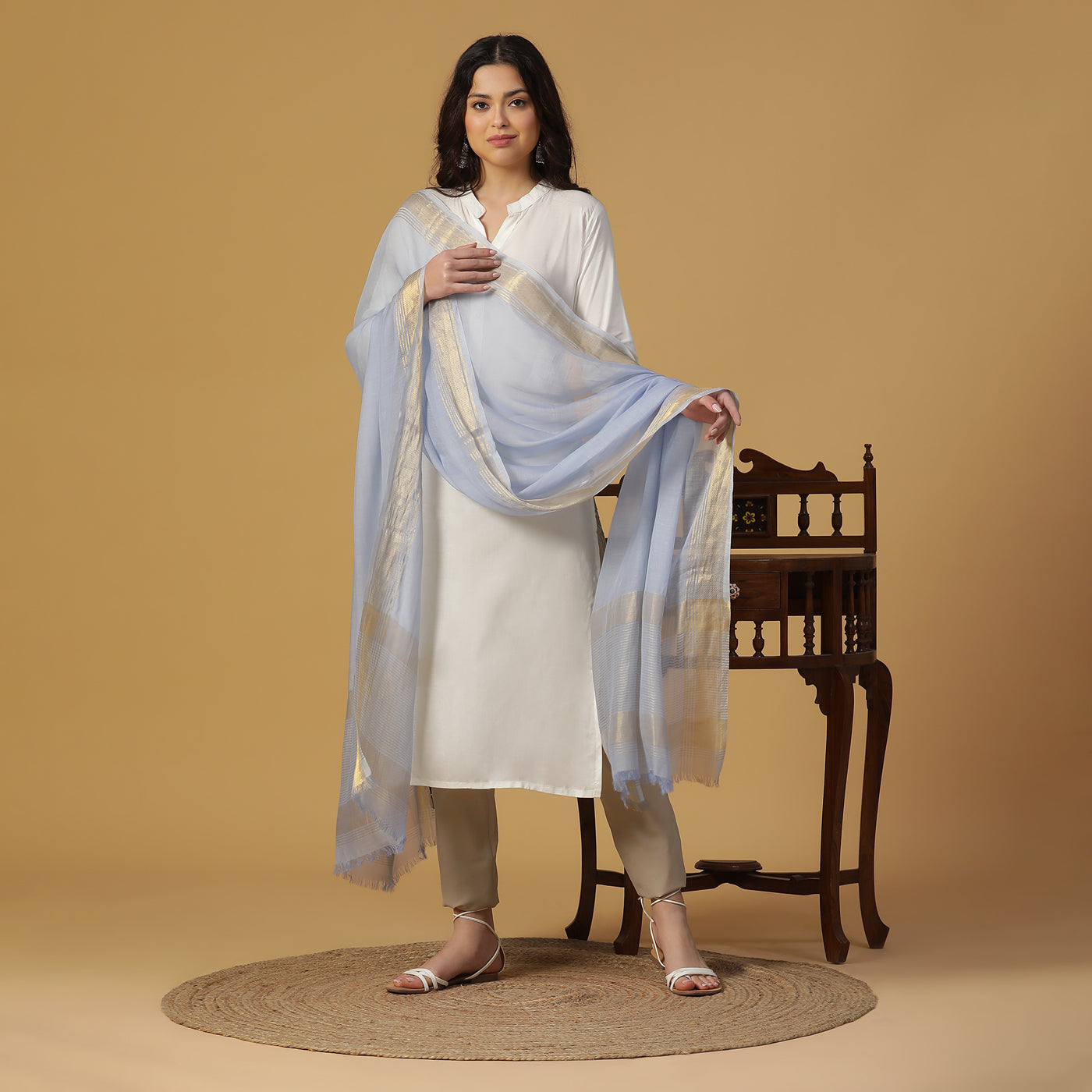 Baby Pink Dobby Woven Zari Dupatta