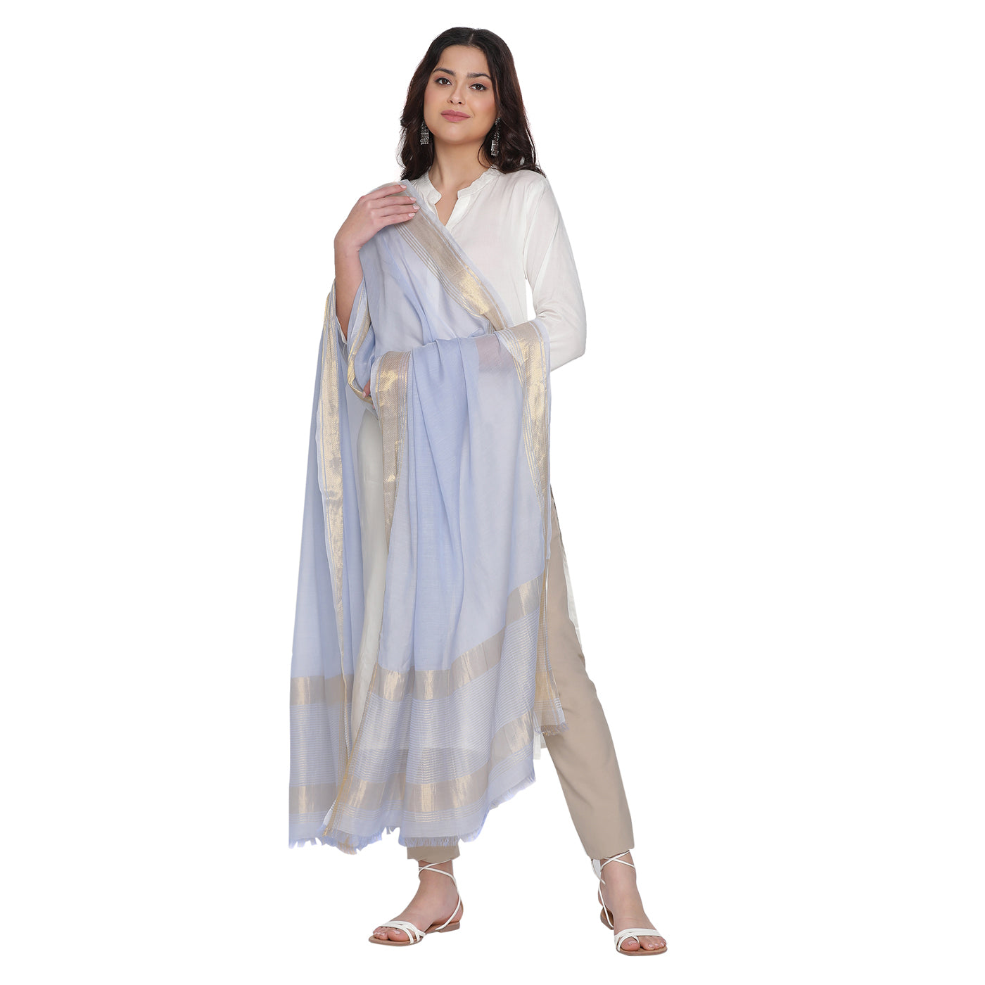 Baby Pink Dobby Woven Zari Dupatta