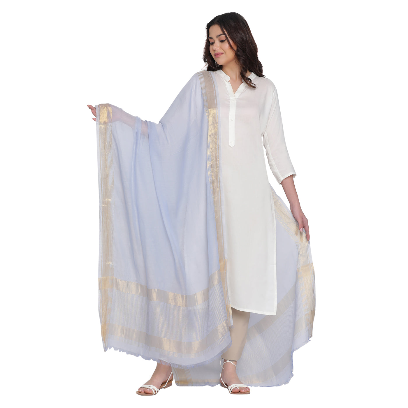 Baby Pink Dobby Woven Zari Dupatta