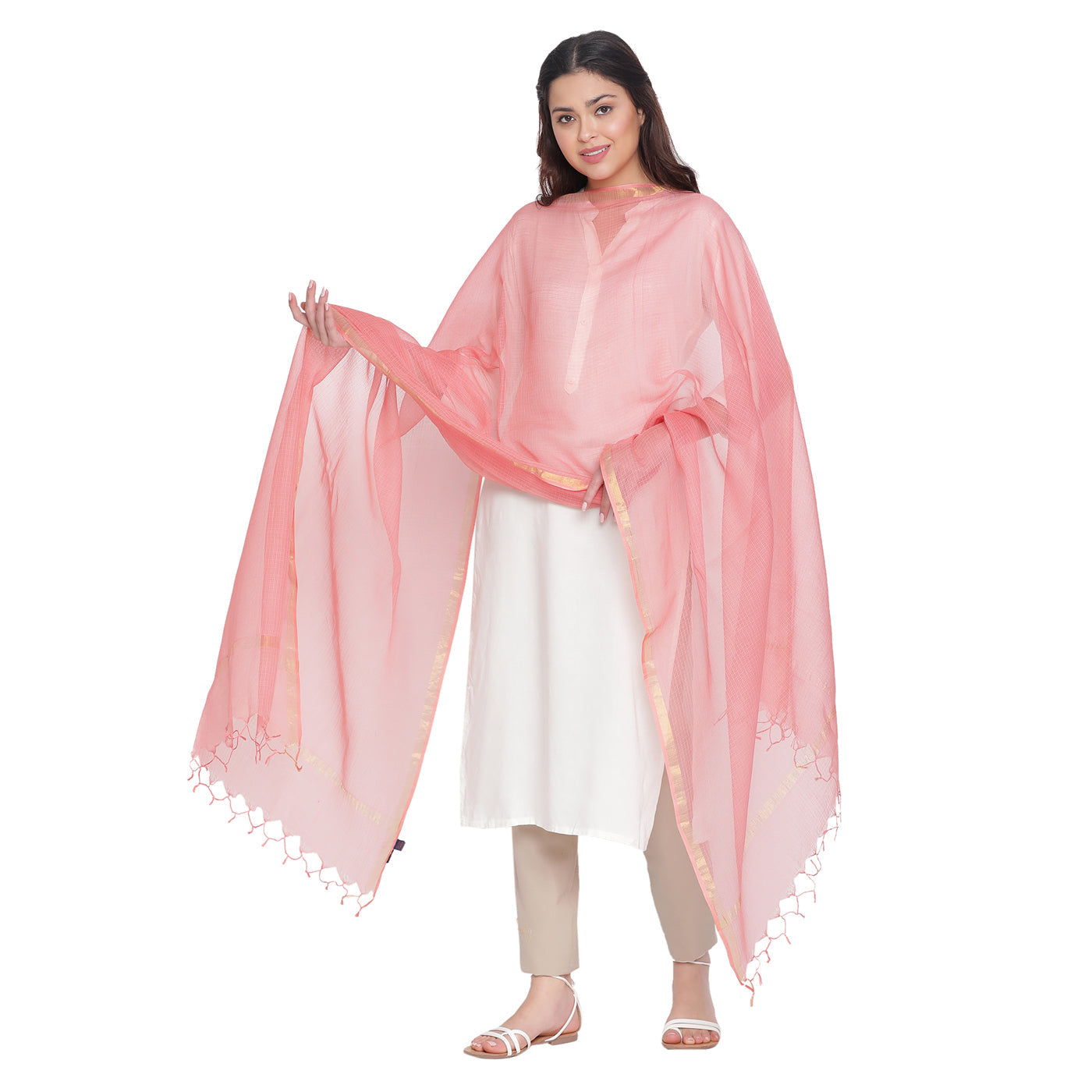 Peach Kota Cotton Dobby Dupatta