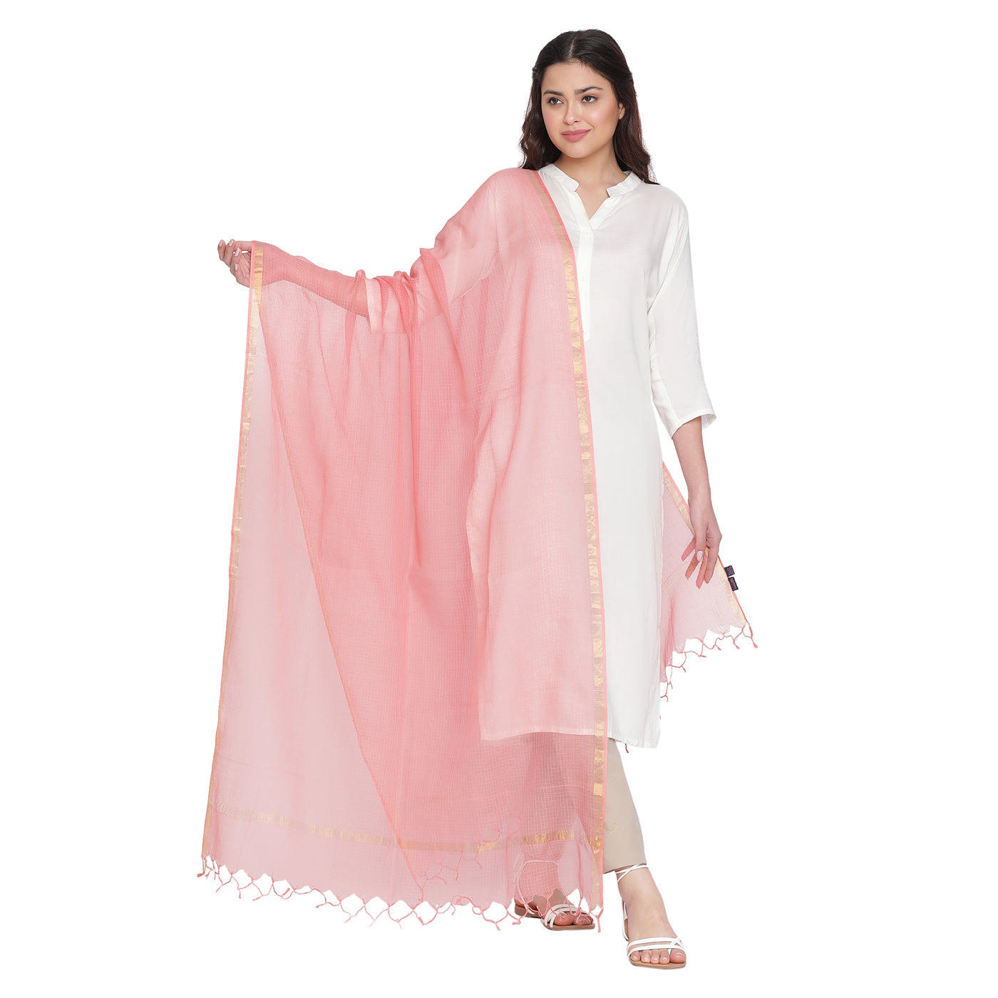 Peach Kota Cotton Dobby Dupatta