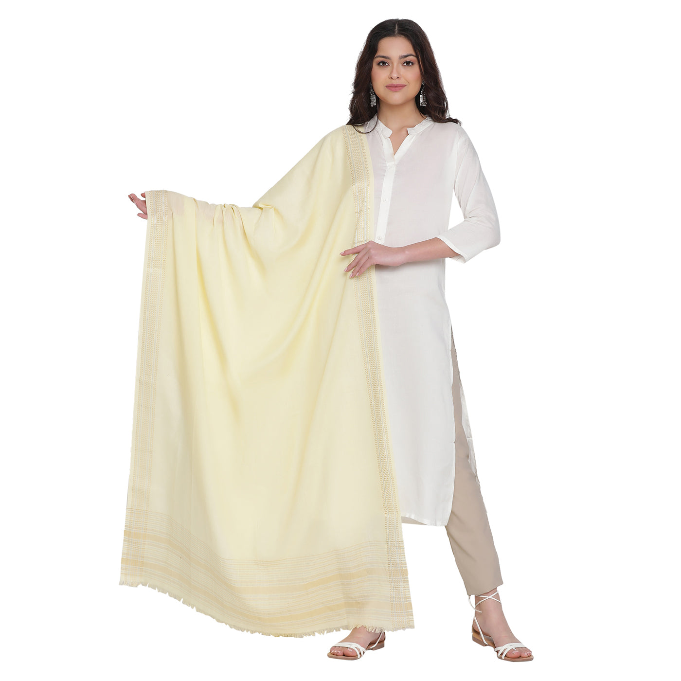 Lemon Yellow Cotton Tencel Dobby Dupatta