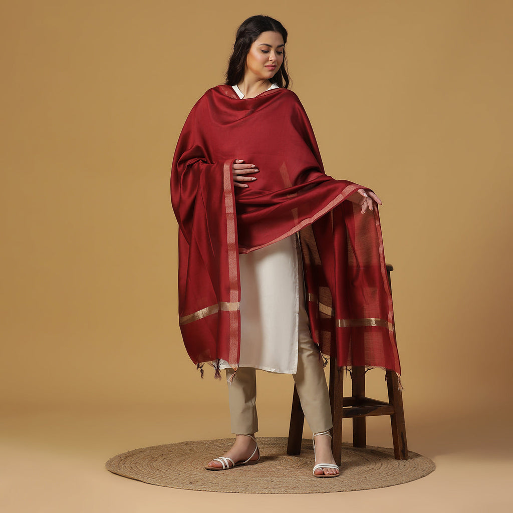 Dark Marron Cotton Silk Dobby Dupatta
