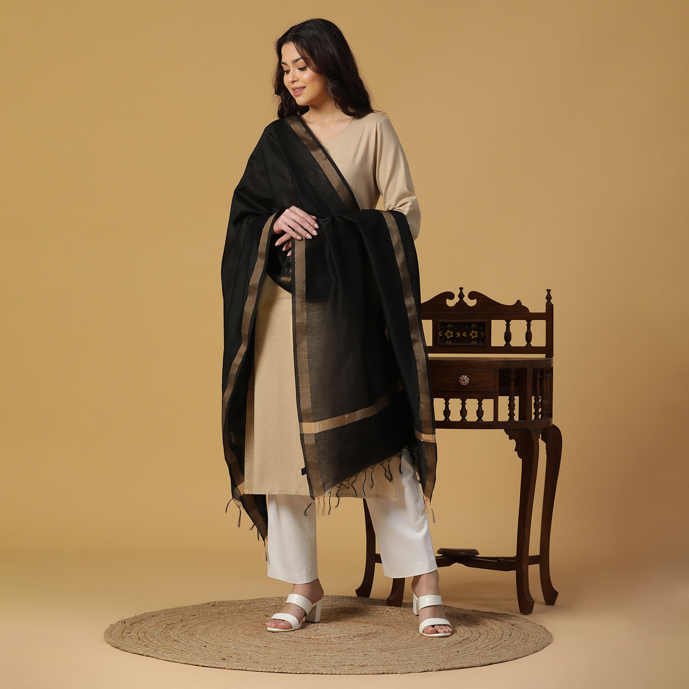 Black Cotton Silk Dobby Dupatta