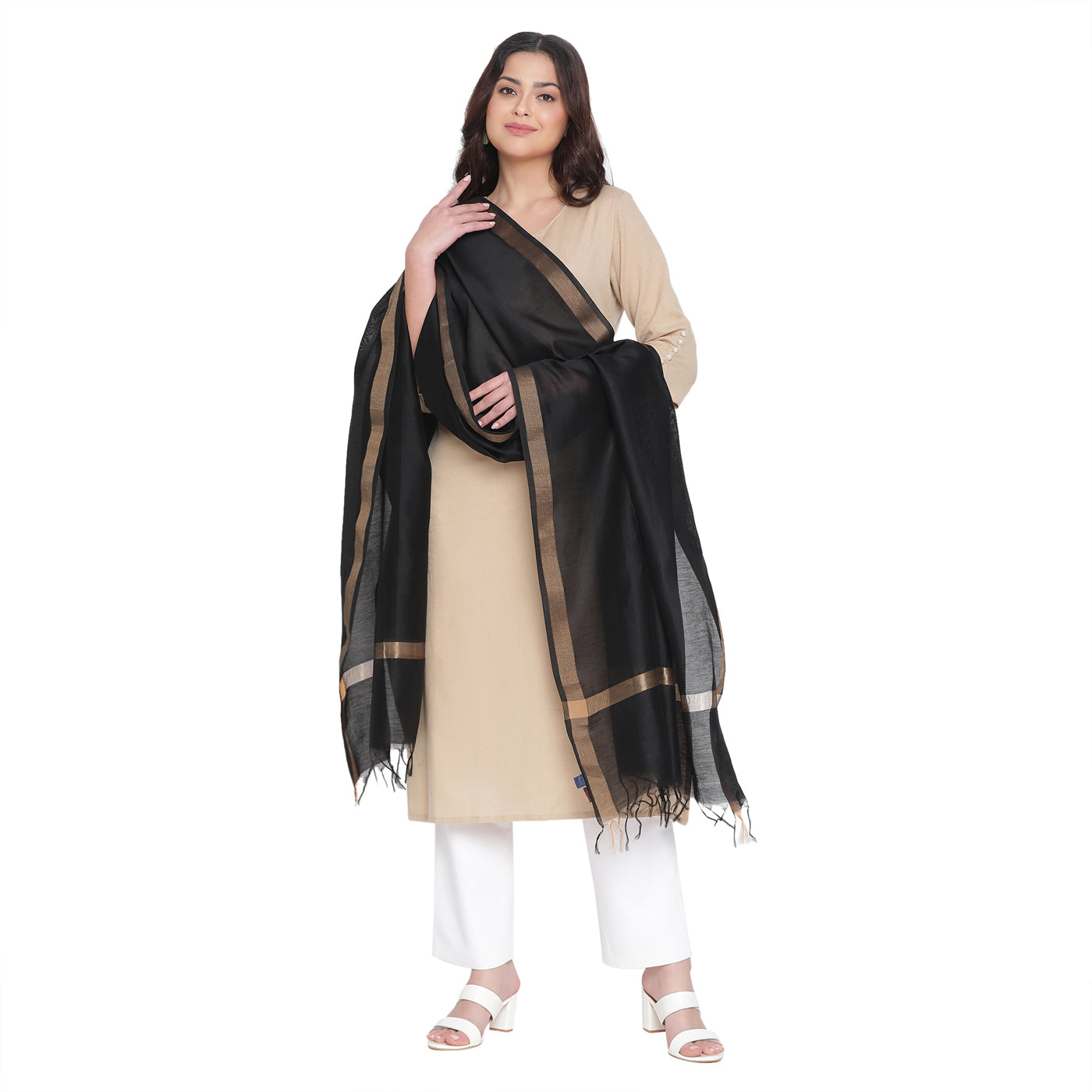 Black Cotton Silk Dobby Dupatta