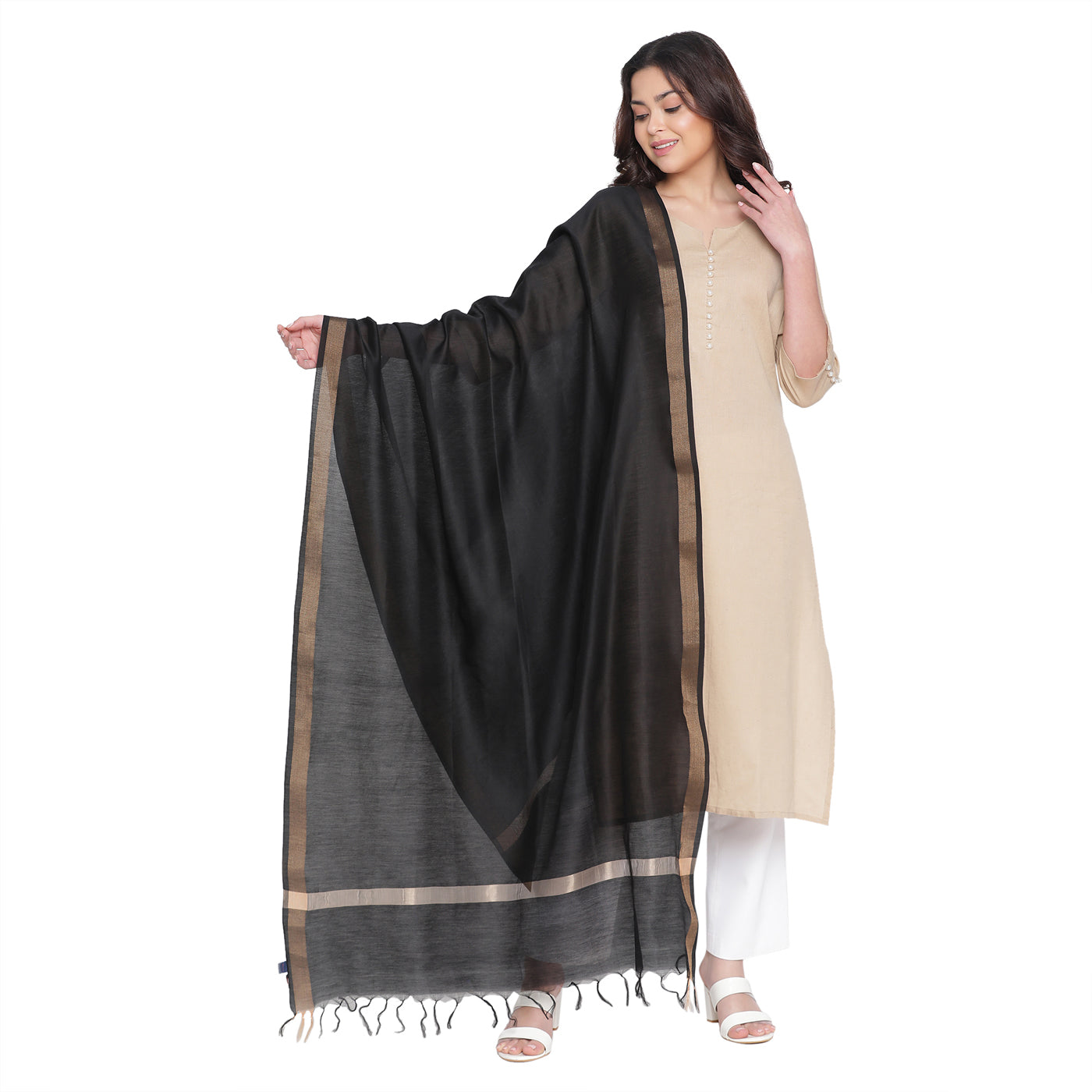 Black Cotton Silk Dobby Dupatta