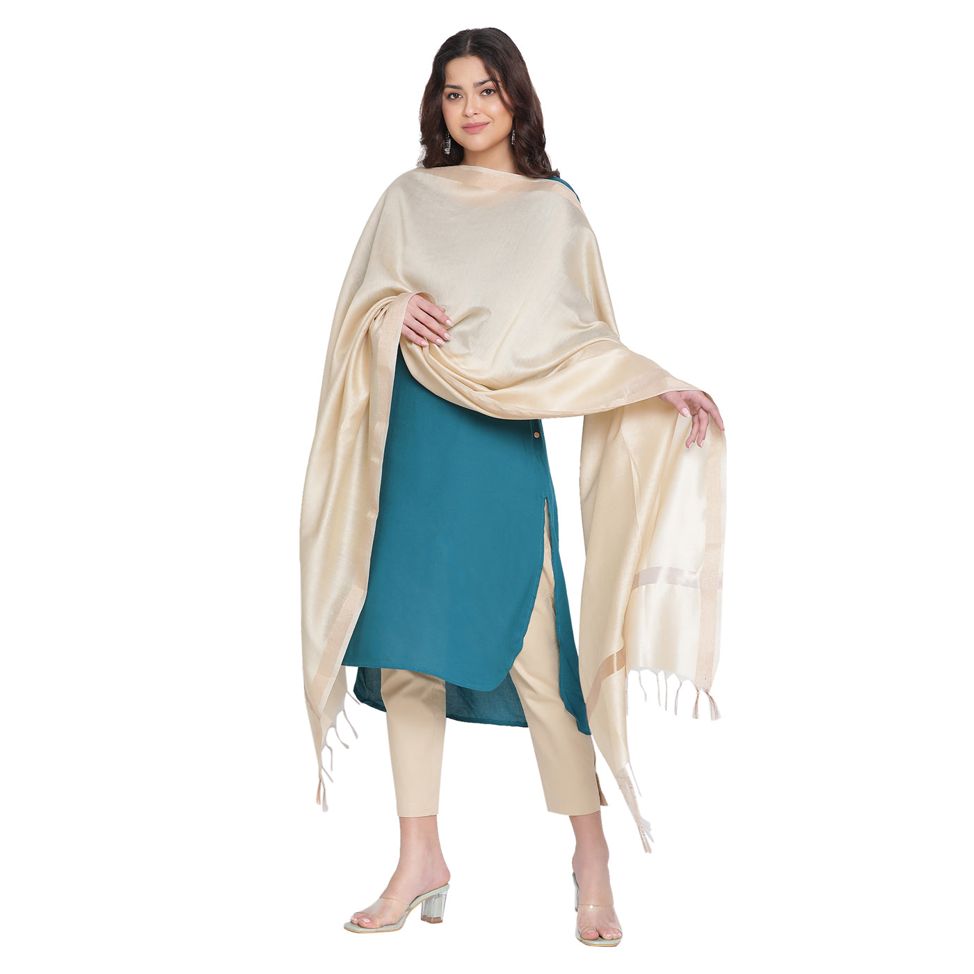 Dark Beige Cotton Silk Dobby Dupatta