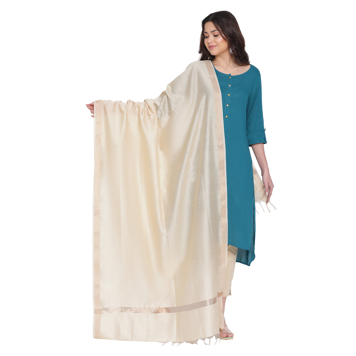 Dark Beige Cotton Silk Dobby Dupatta