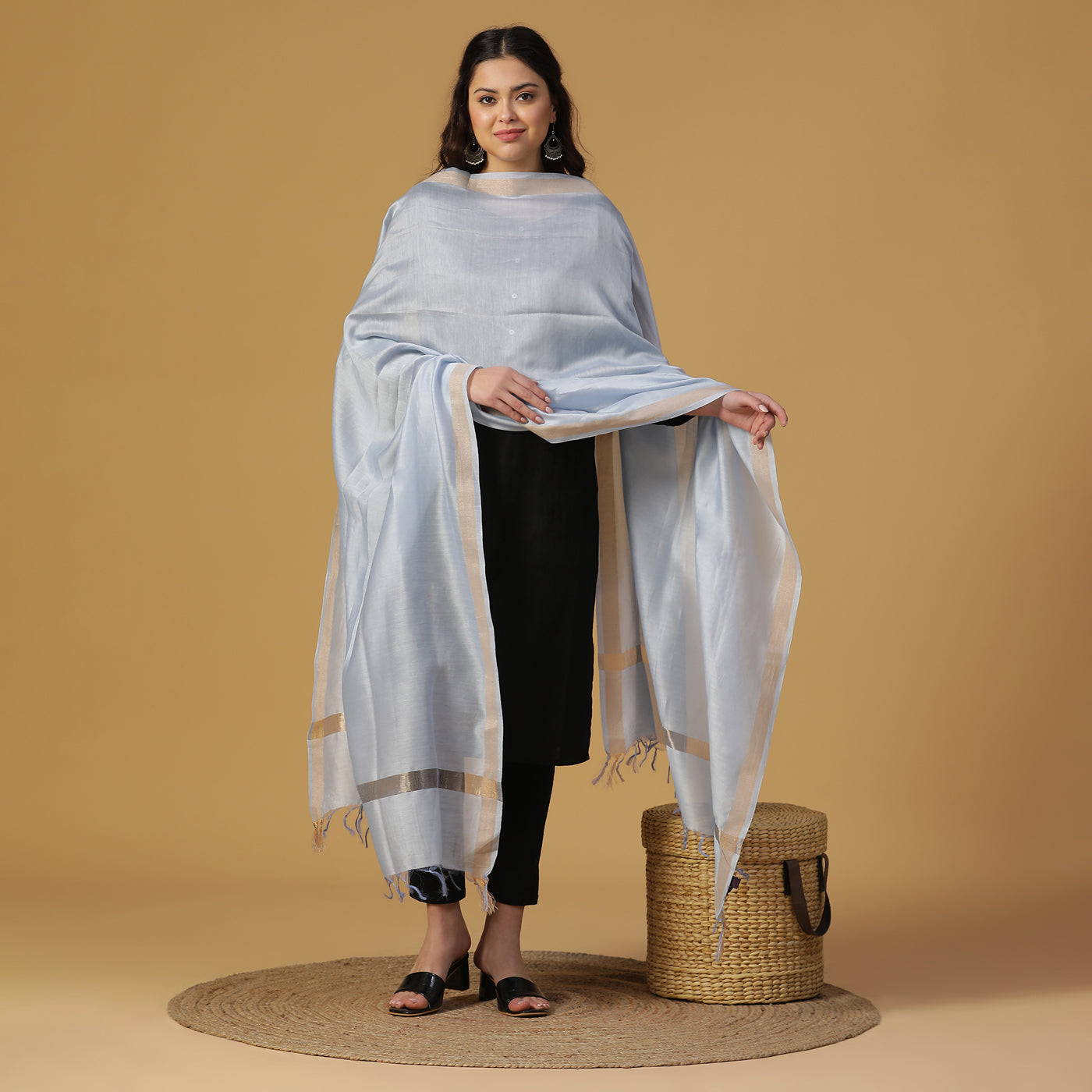 Sky Blue Cotton Silk Dobby Dupatta