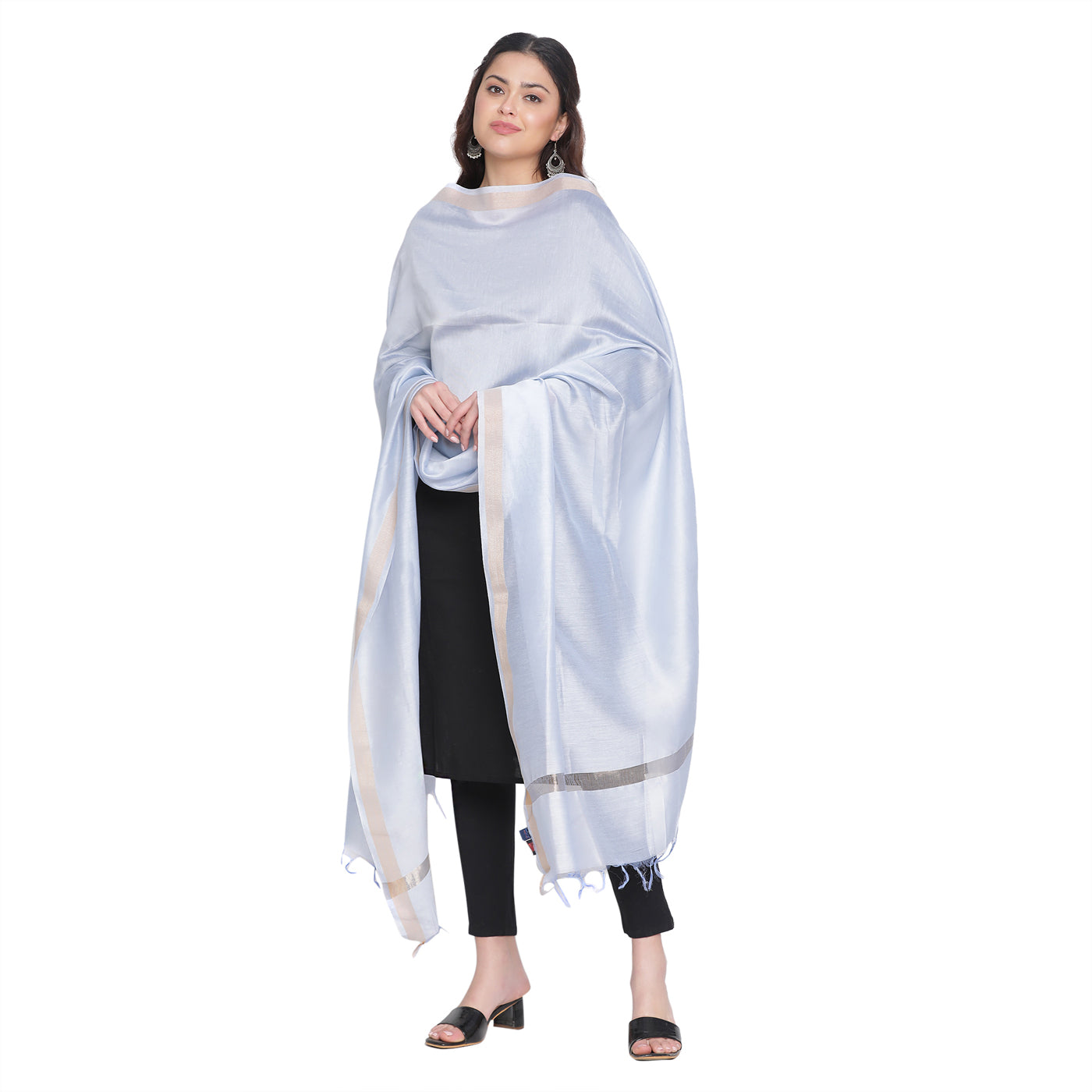 Sky Blue Cotton Silk Dobby Dupatta