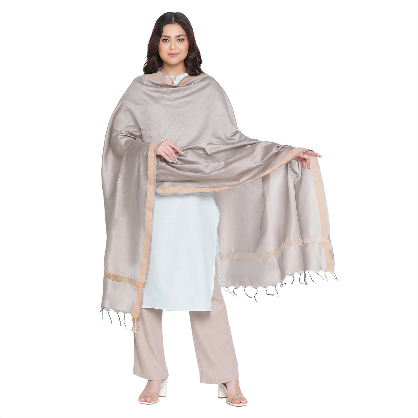 Grey Cotton Silk Dobby Dupatta