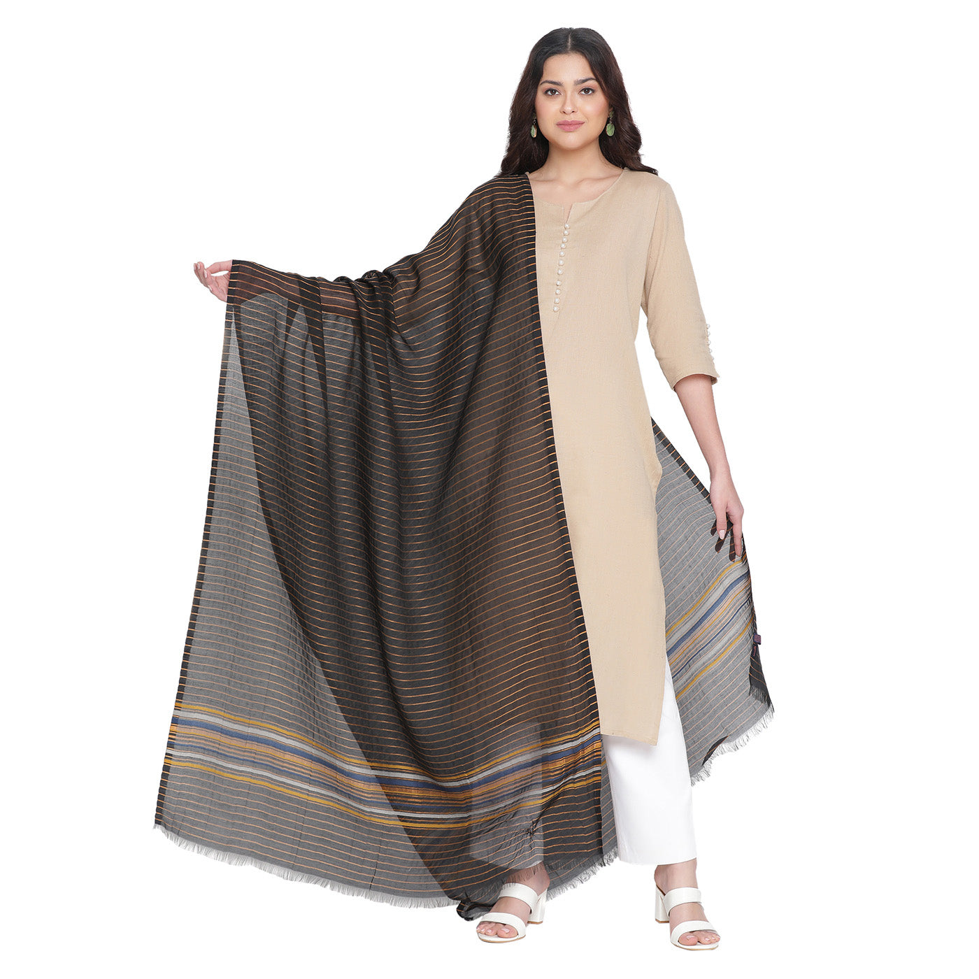 Black Silk Blend Dobby Dupatta