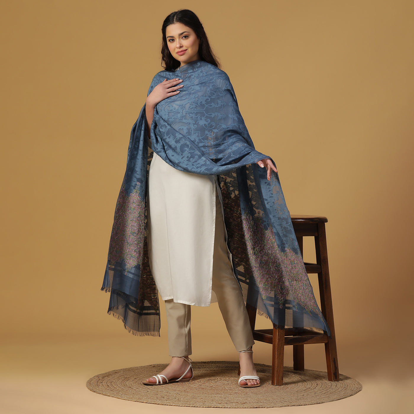 Blue Jacquard Bamberg/Tencel Dupatta