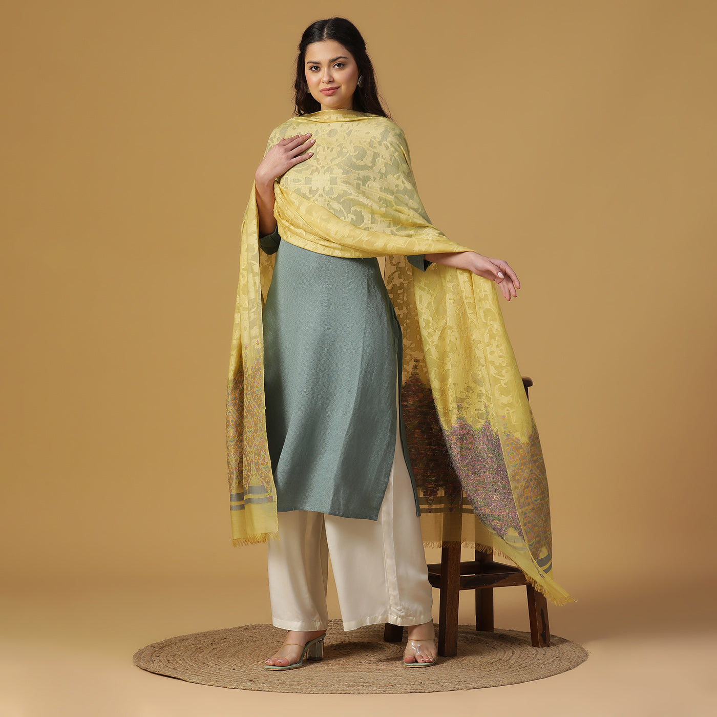 Yellow Jacquard Bamberg/Tencel Dupatta