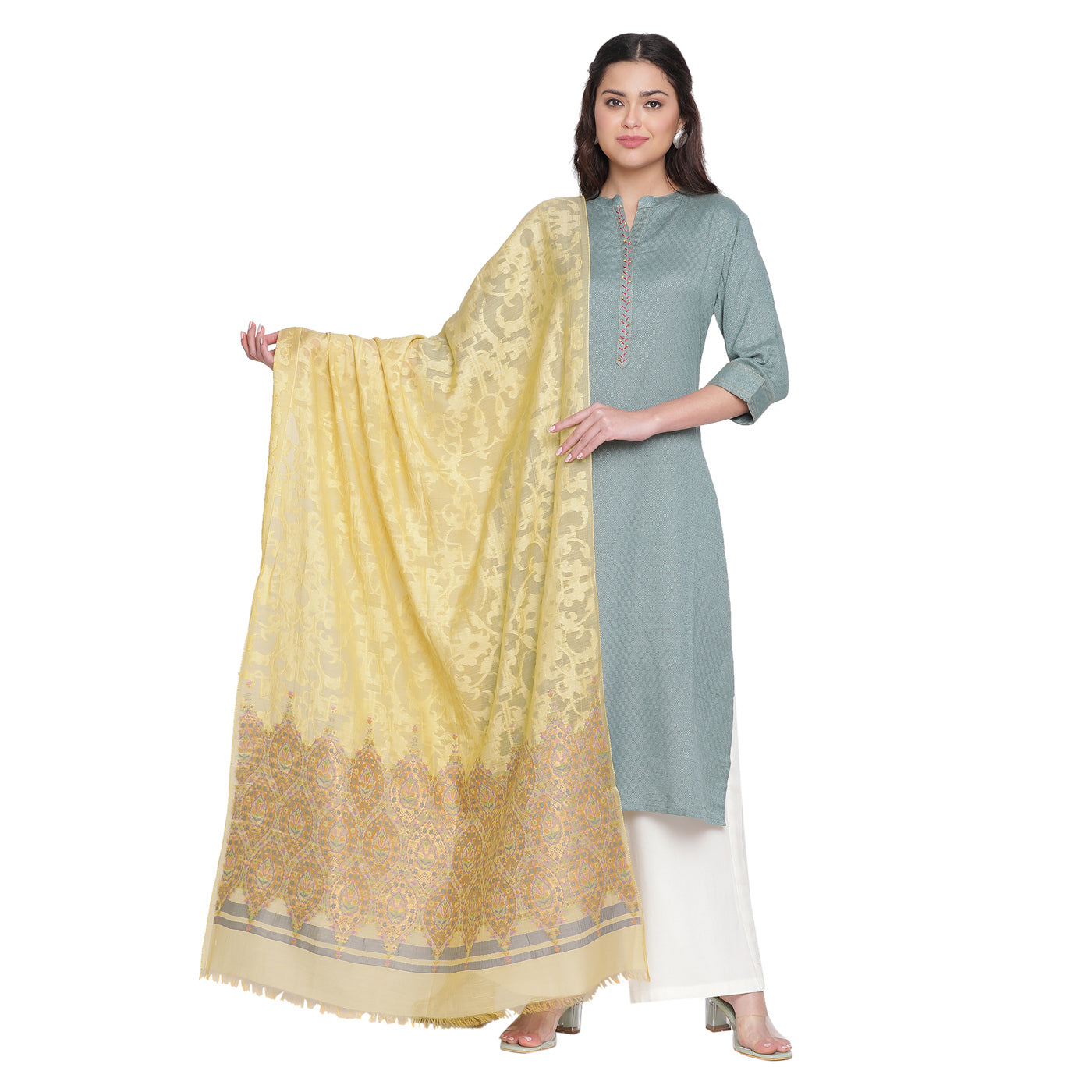 Yellow Jacquard Bamberg/Tencel Dupatta