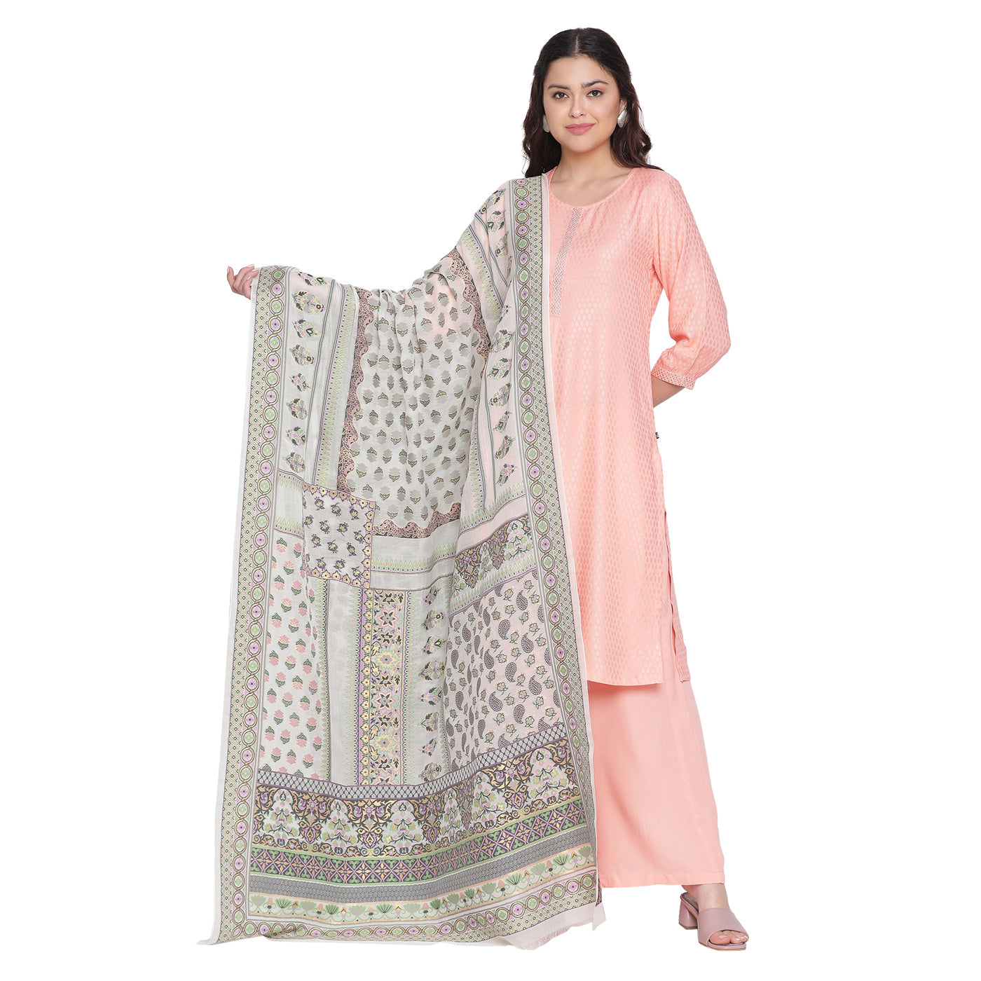 Off White Jacquard Silk/Zari Blend Dupatta