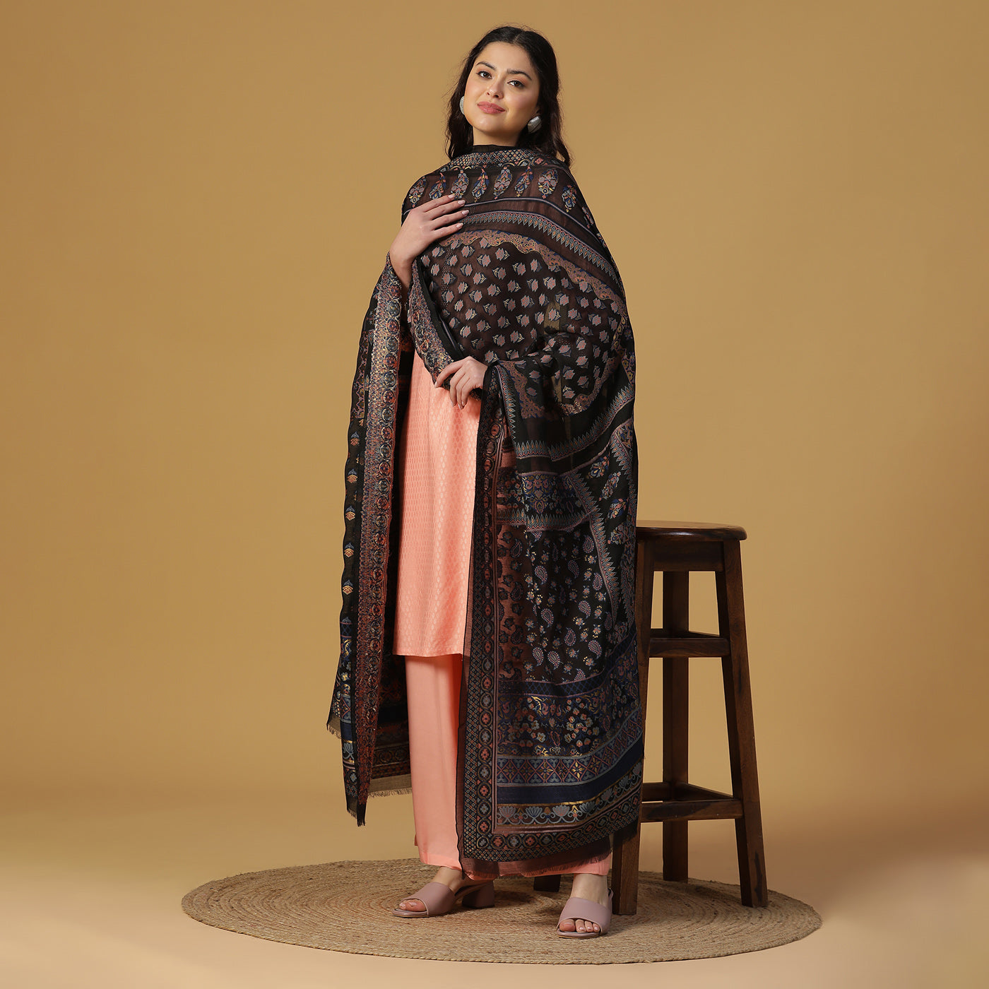 Black Jacquard Silk/Zari Blend Dupatta