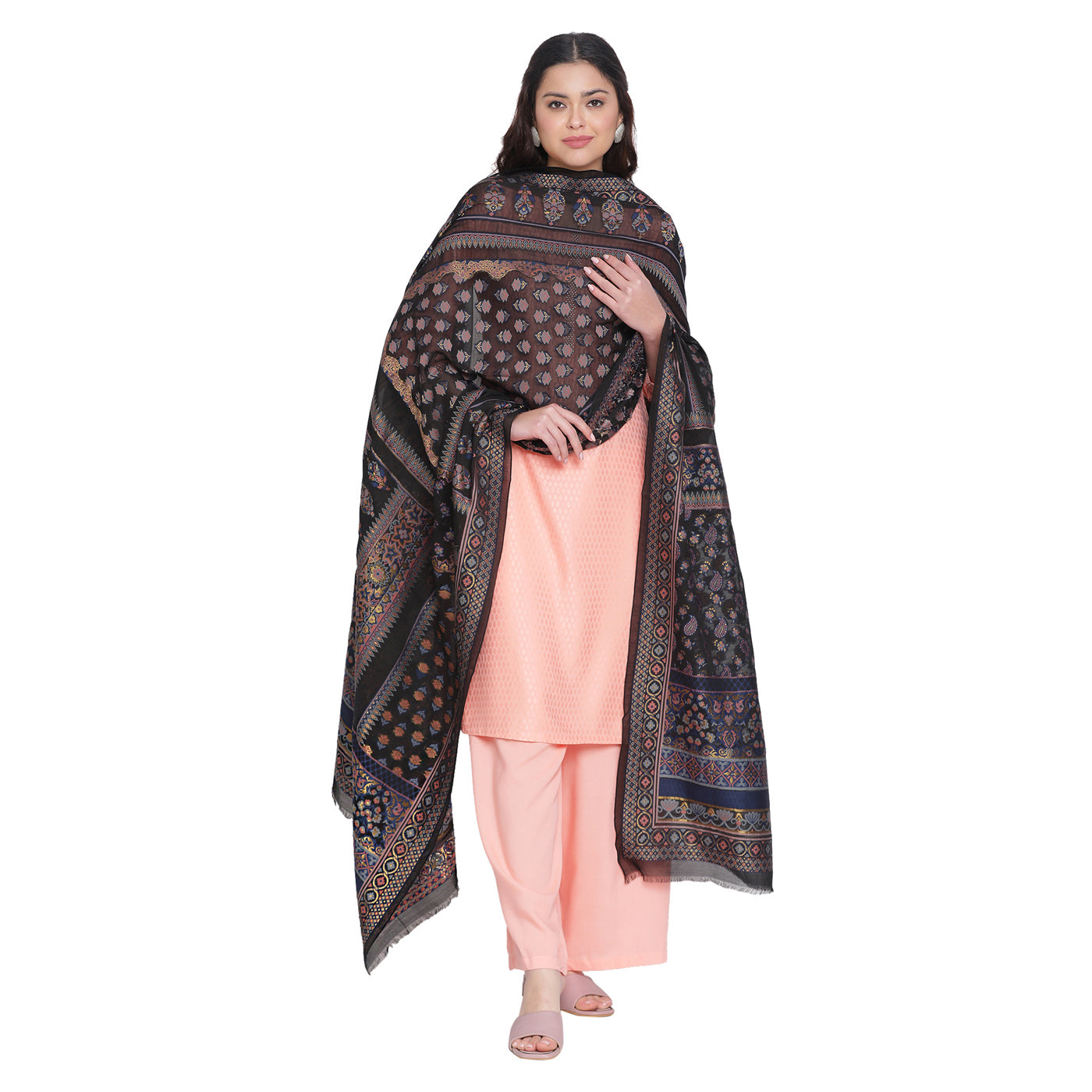 Black Jacquard Silk/Zari Blend Dupatta