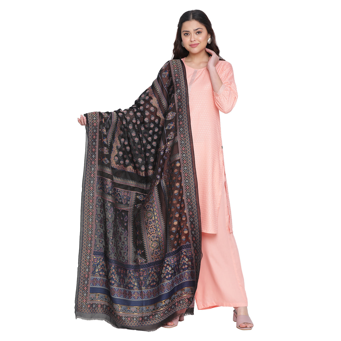 Black Jacquard Silk/Zari Blend Dupatta