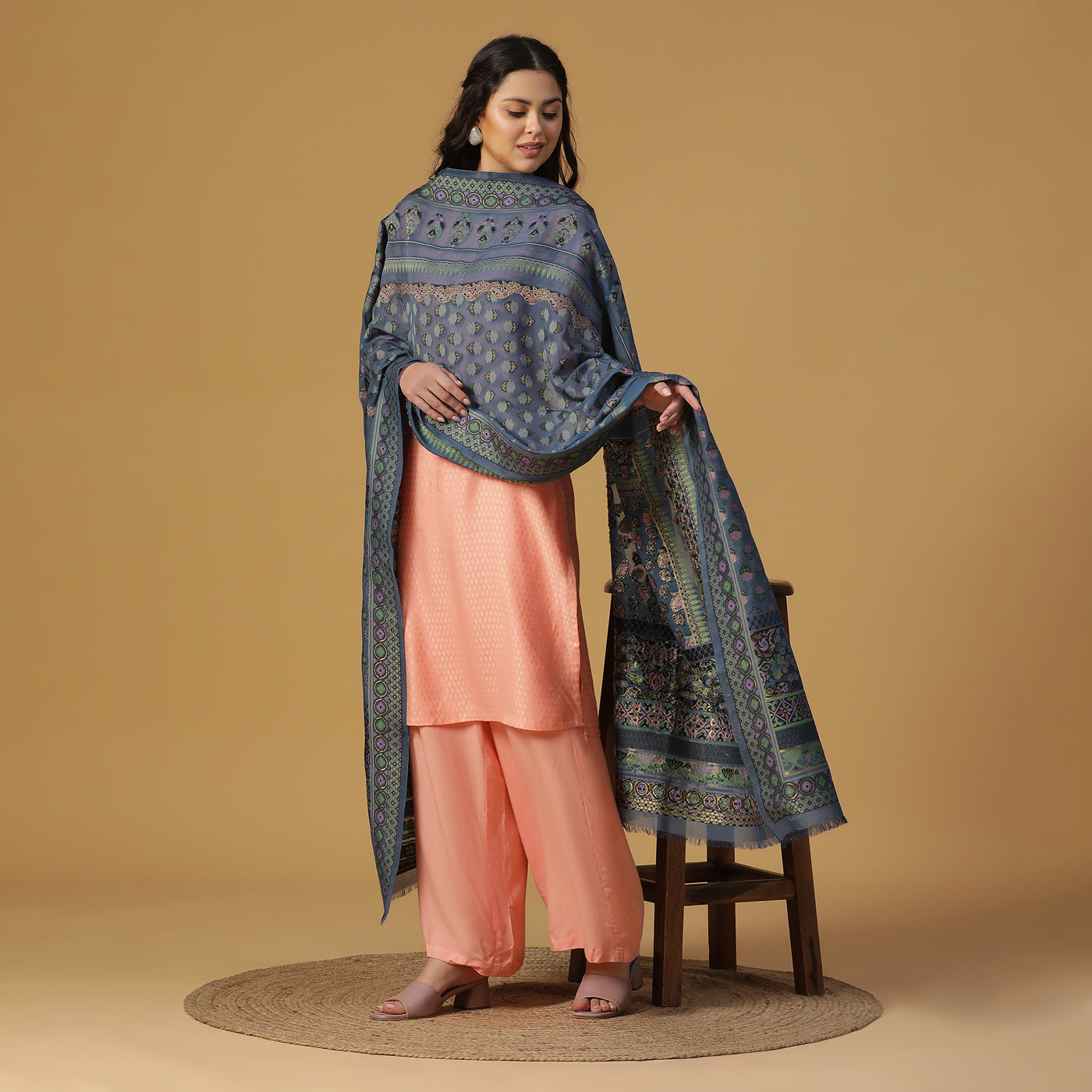 Blue Jacquard Silk/Zari Blend Dupatta