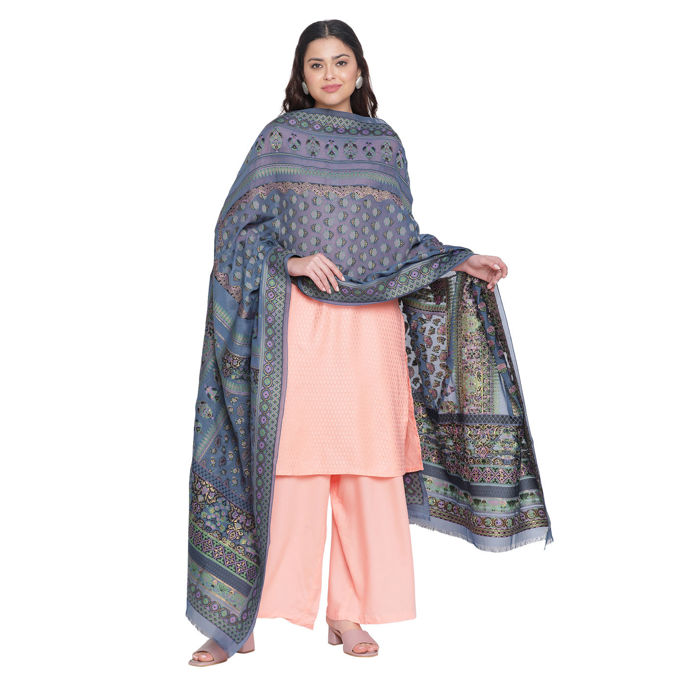 Blue Jacquard Silk/Zari Blend Dupatta