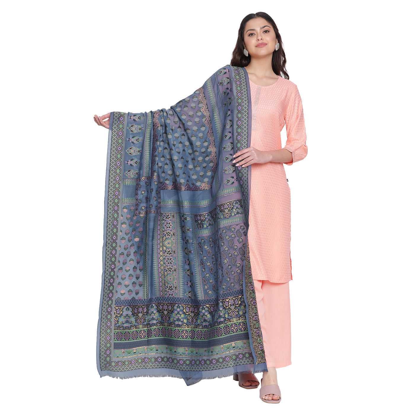 Blue Jacquard Silk/Zari Blend Dupatta