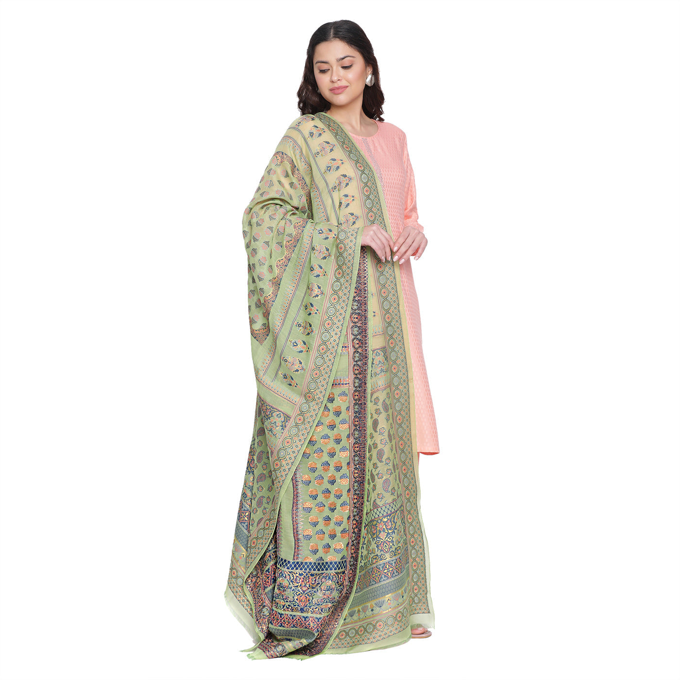 Pista Jacquard Silk/Zari Blend Dupatta
