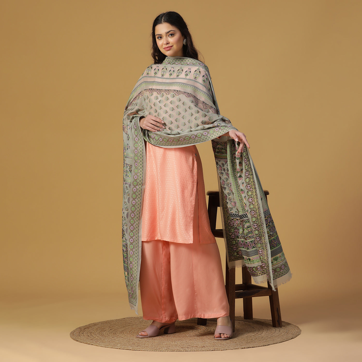 Grey Jacquard Silk/Zari Blend Dupatta