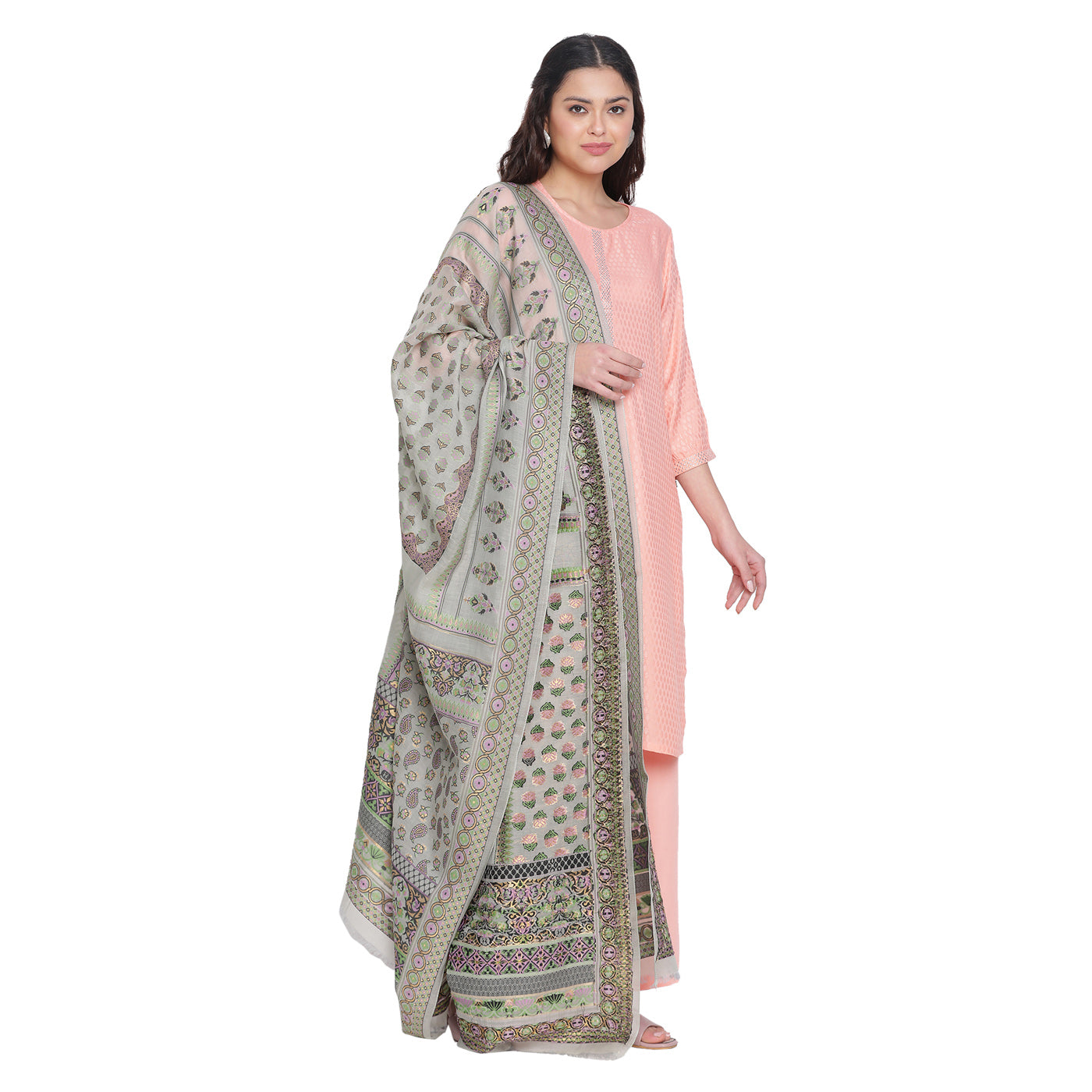 Grey Jacquard Silk/Zari Blend Dupatta