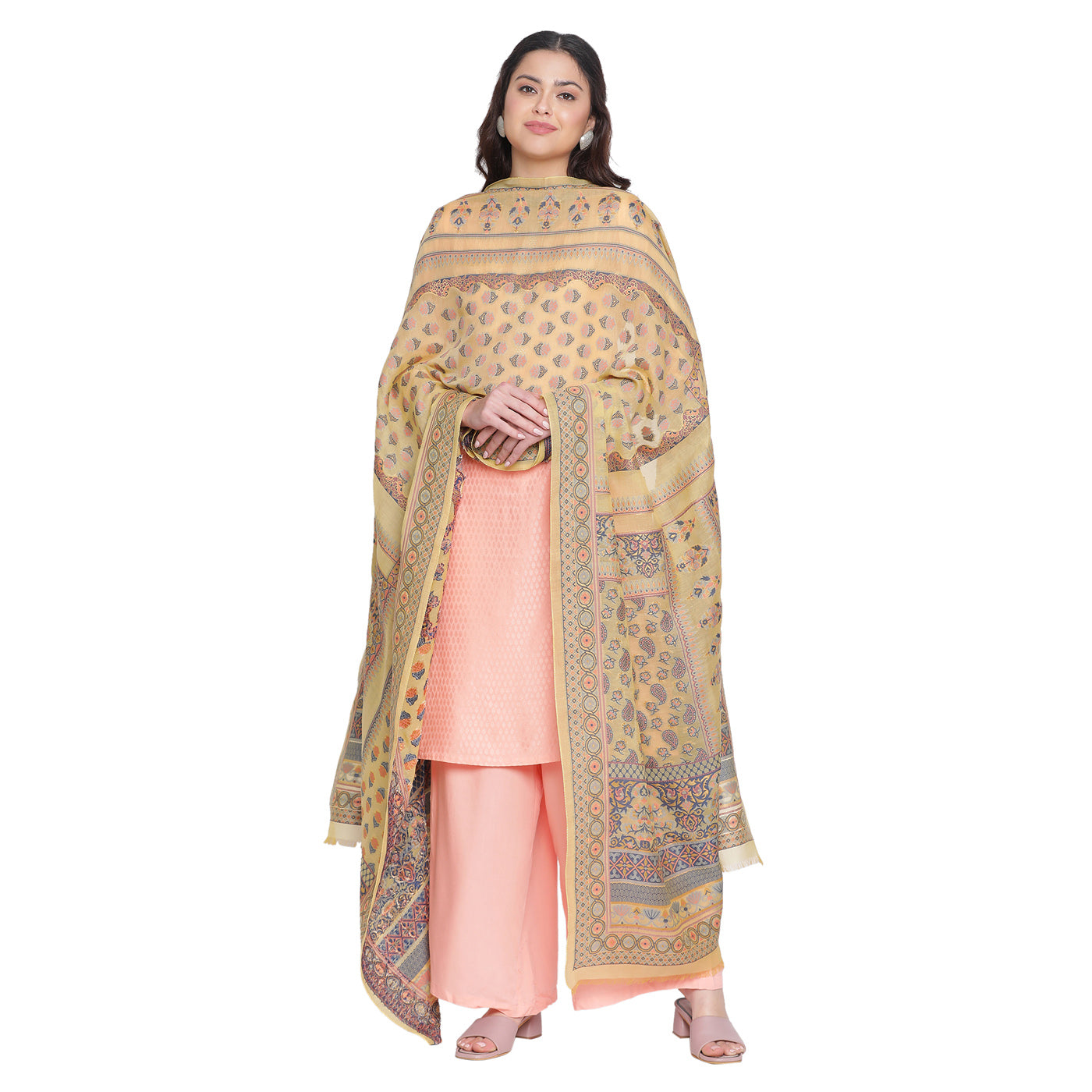 Yellow Jacquard Silk/Zari Blend Dupatta