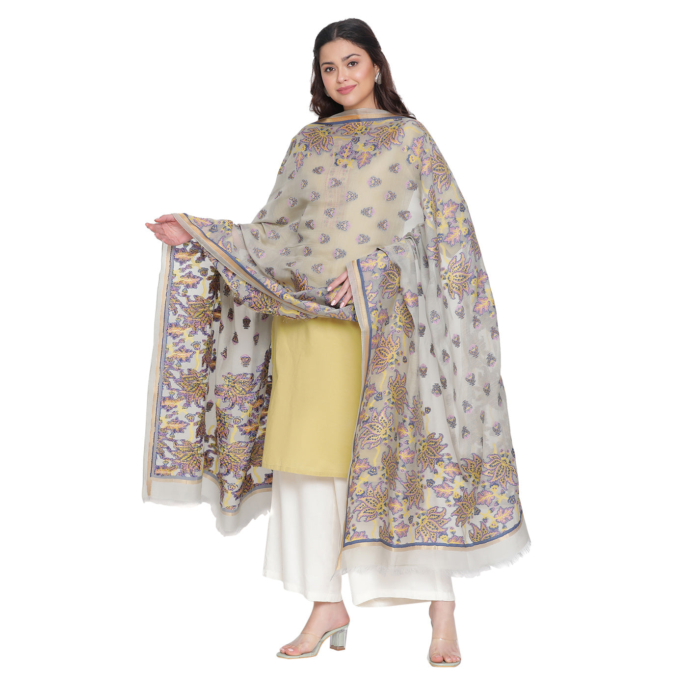 Grey Jacquard Blend Dupatta