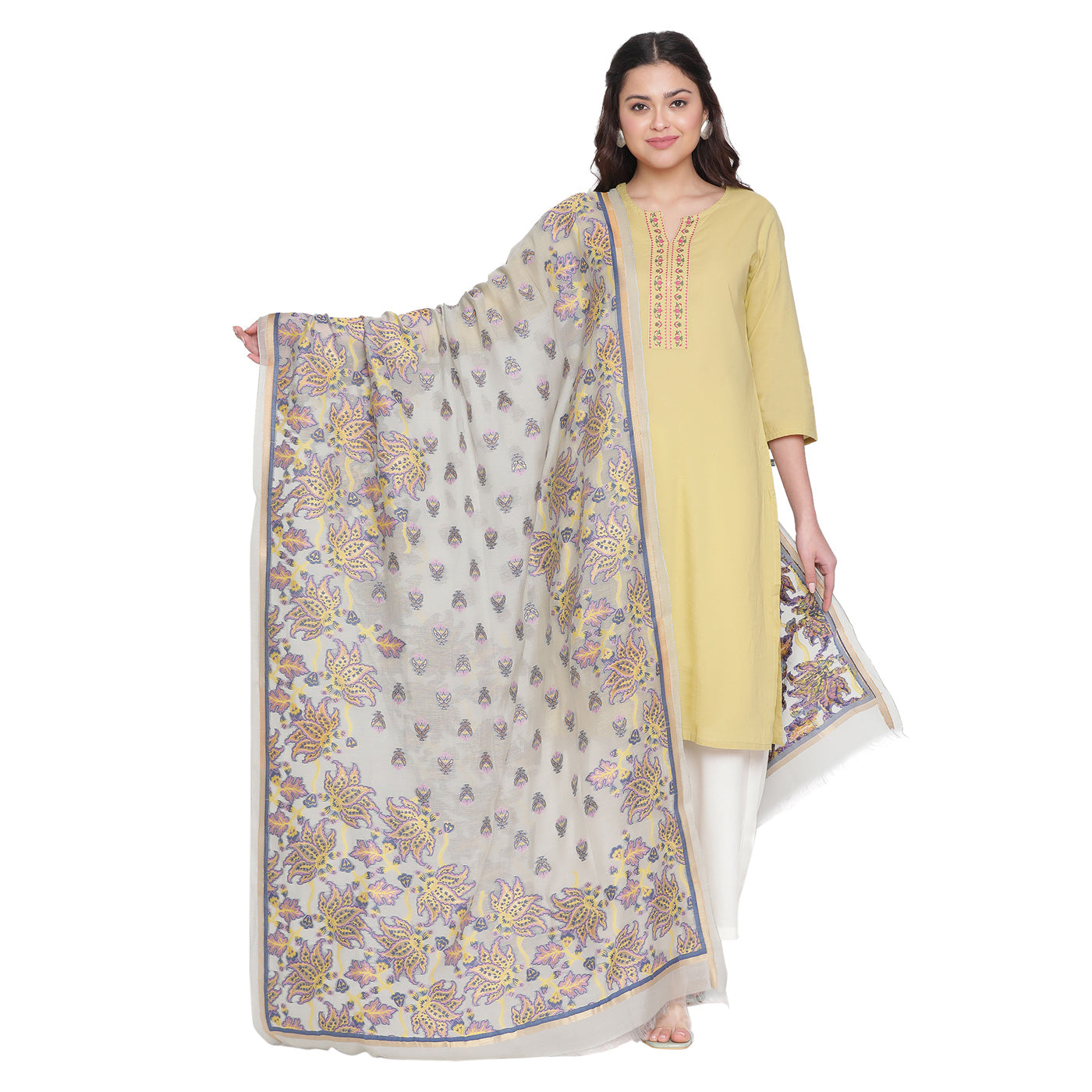 Grey Jacquard Blend Dupatta