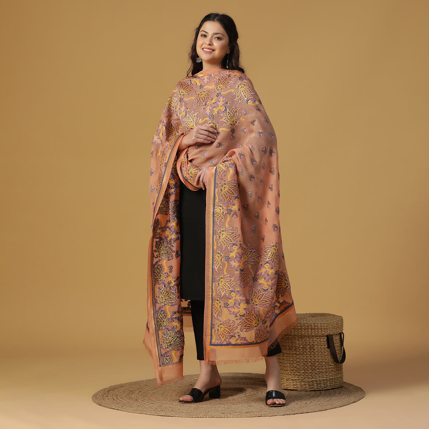 Peach Jacquard Blend Dupatta
