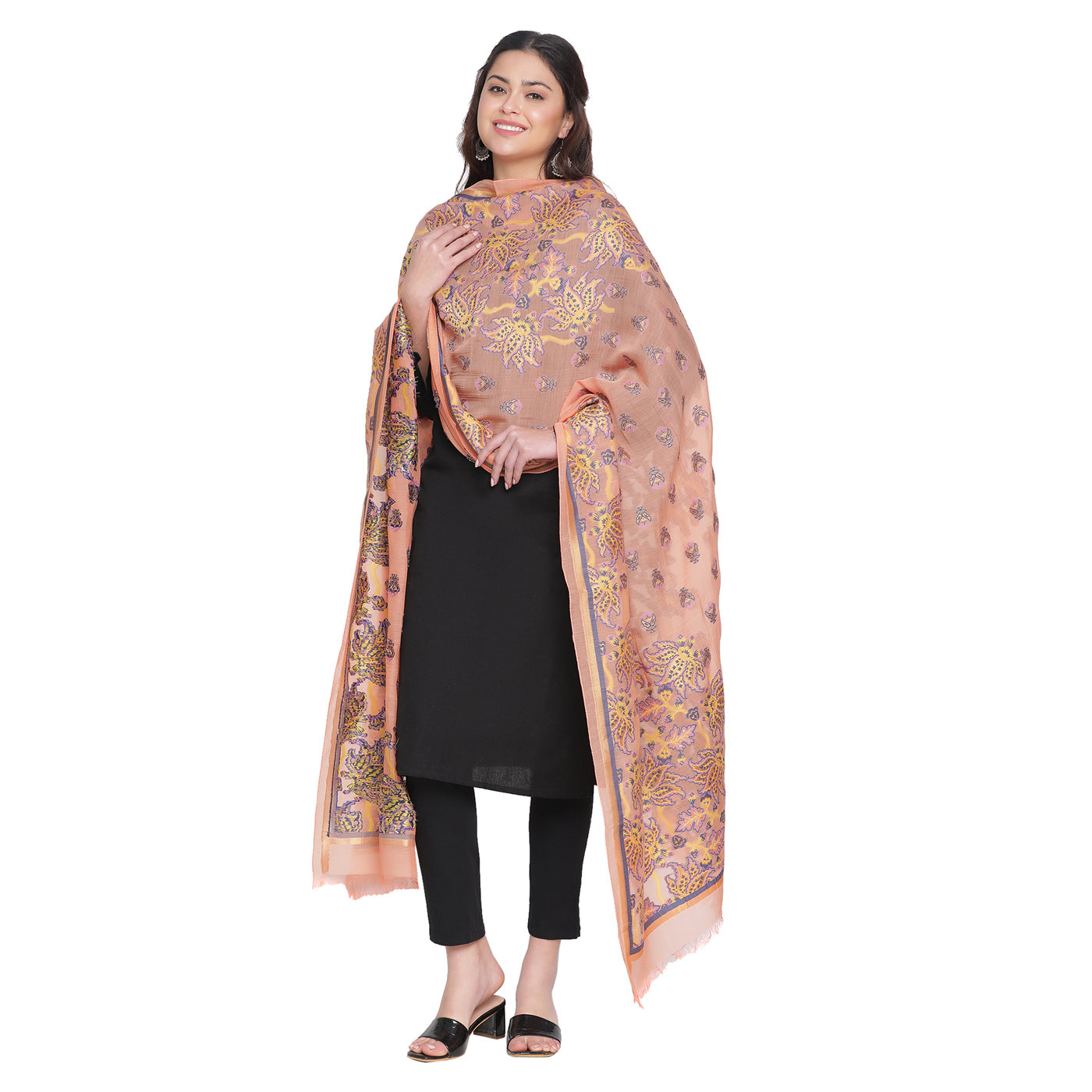 Peach Jacquard Blend Dupatta