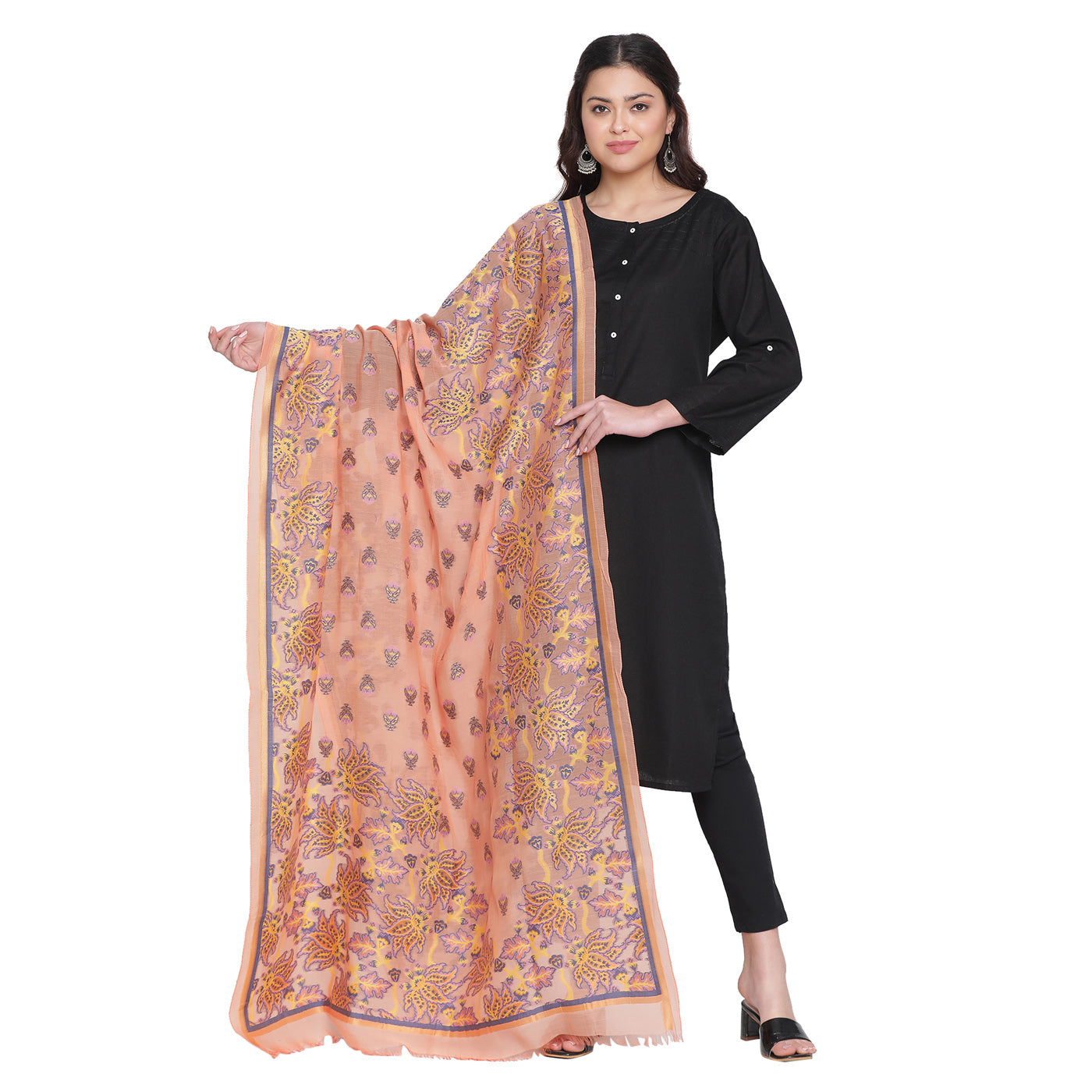 Peach Jacquard Blend Dupatta