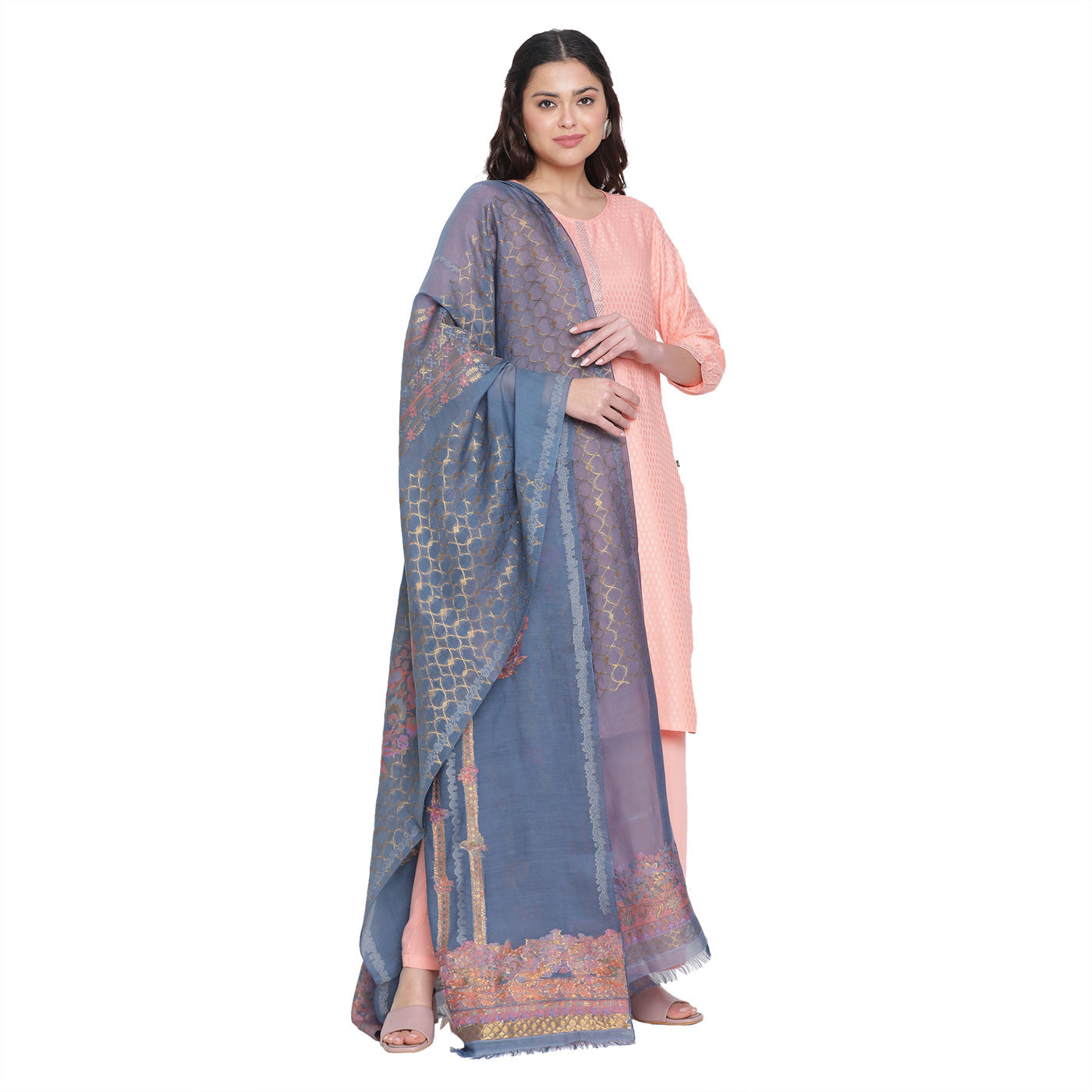 Blue Jacquard Tencel/Metallic Blend Dupatta