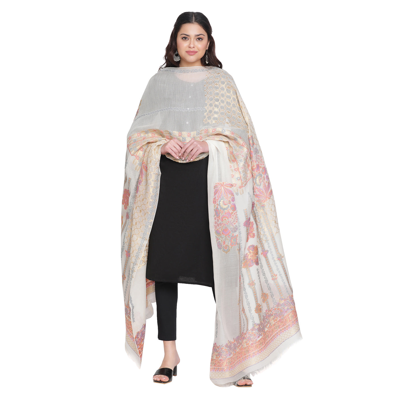 Grey Jacquard Tencel/Metallic Blend Dupatta