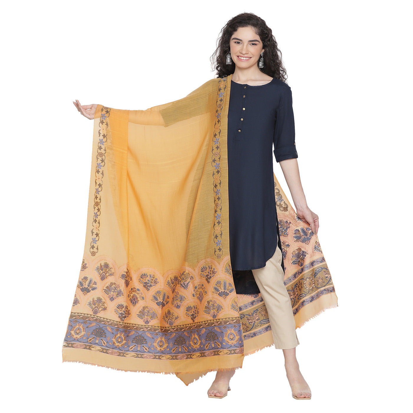 Mustard Cupro Metallic Tencel Woven Design Dupatta