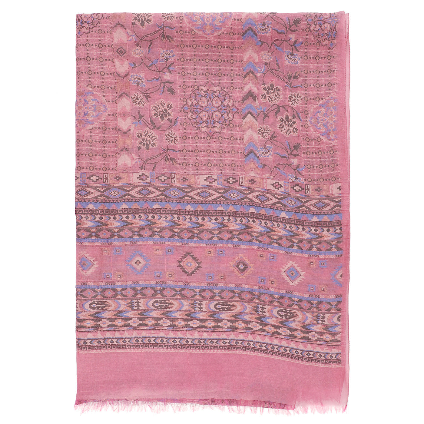 Pink Cupro Metallic Blend Woven Design Dupatta