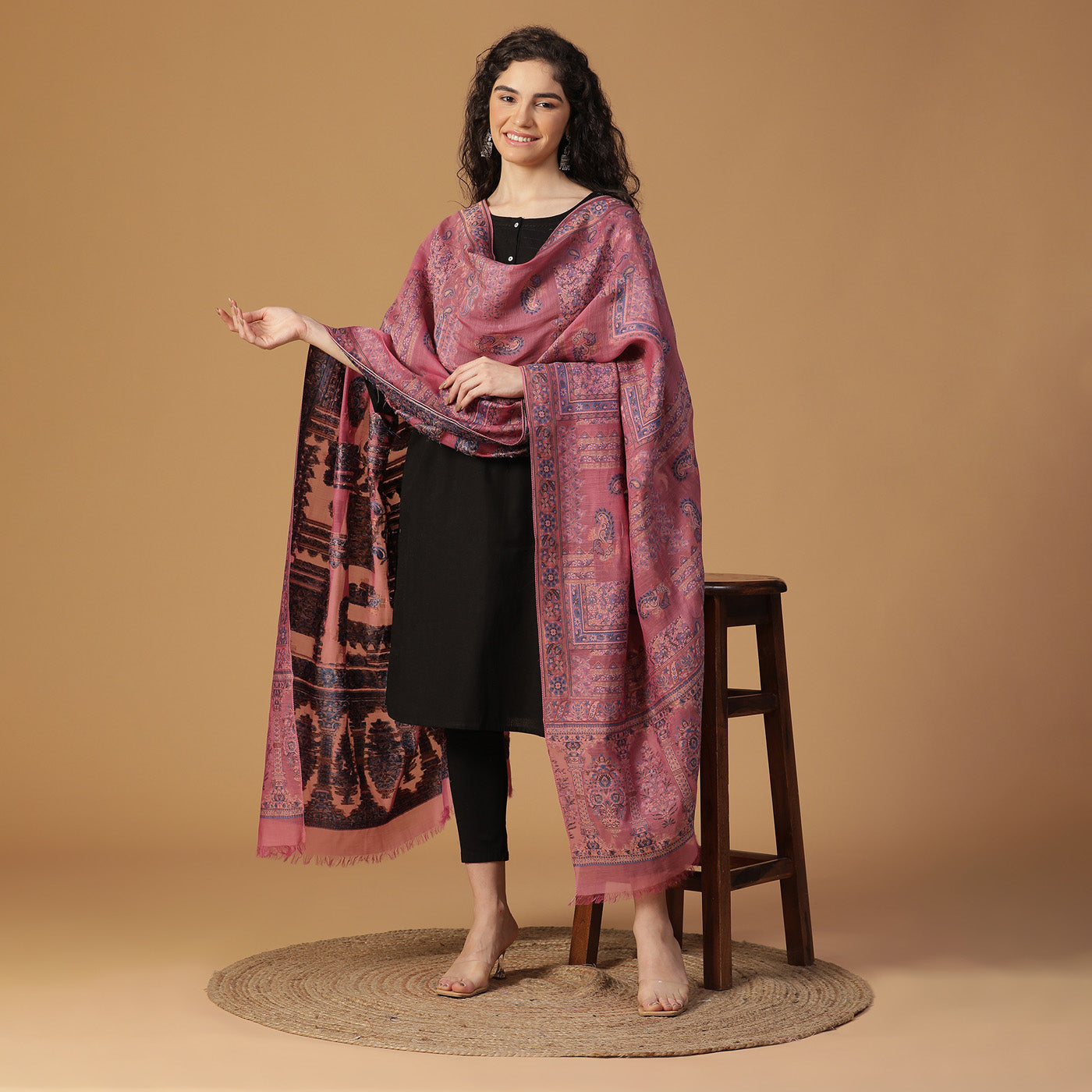 Pink Silk Metallic Tencel Woven Design Dupatta