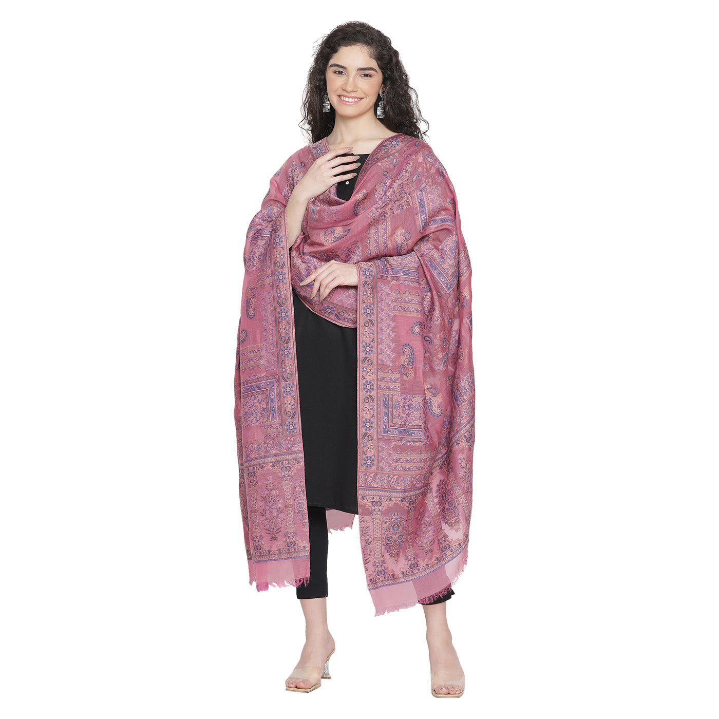 Pink Silk Metallic Tencel Woven Design Dupatta