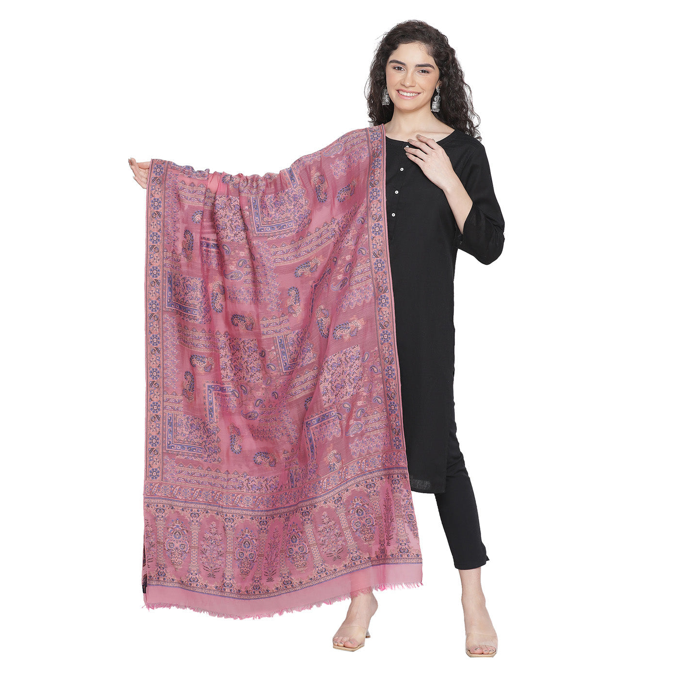 Pink Silk Metallic Tencel Woven Design Dupatta