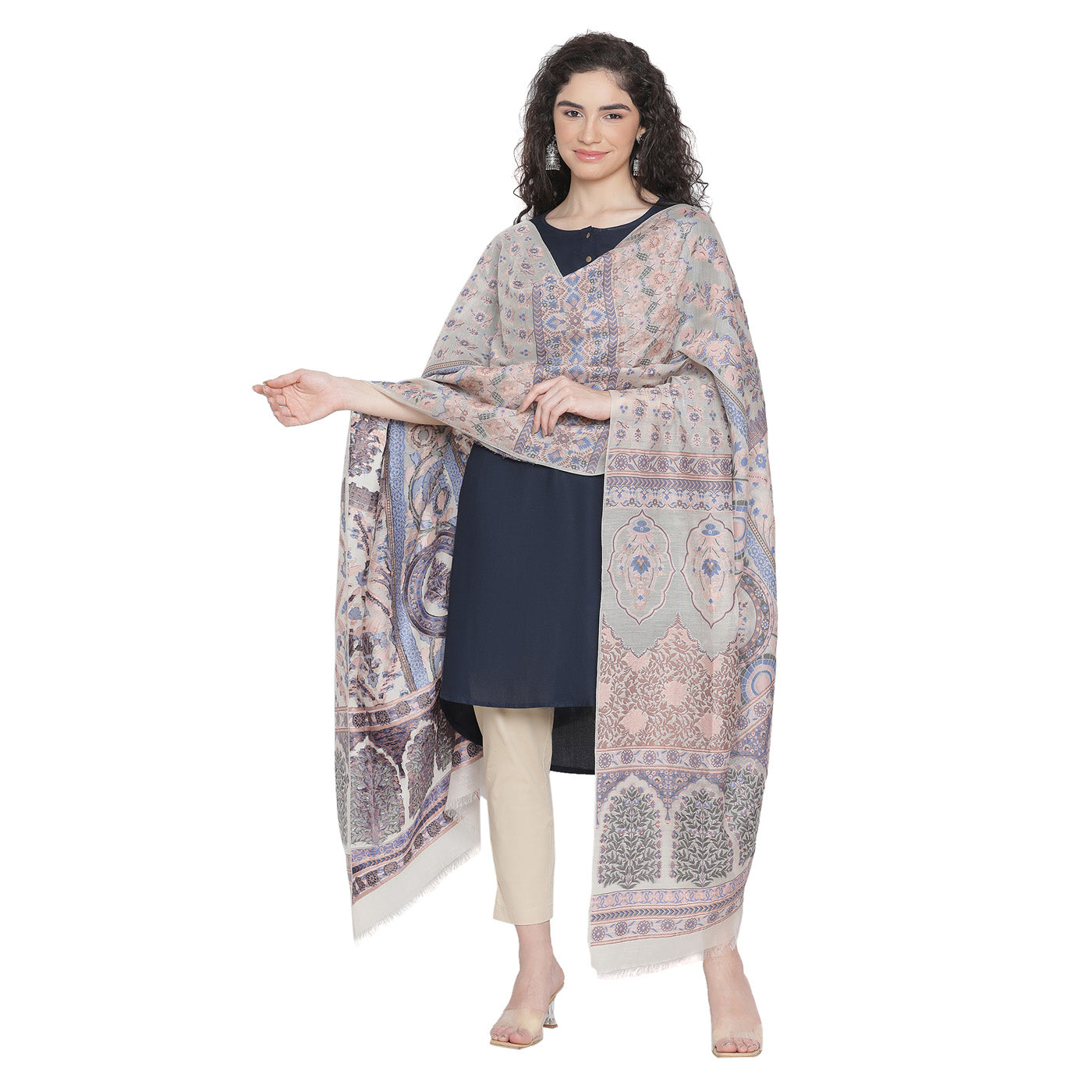 Dark Beige Silk Metallic Tencel Woven Design Dupatta