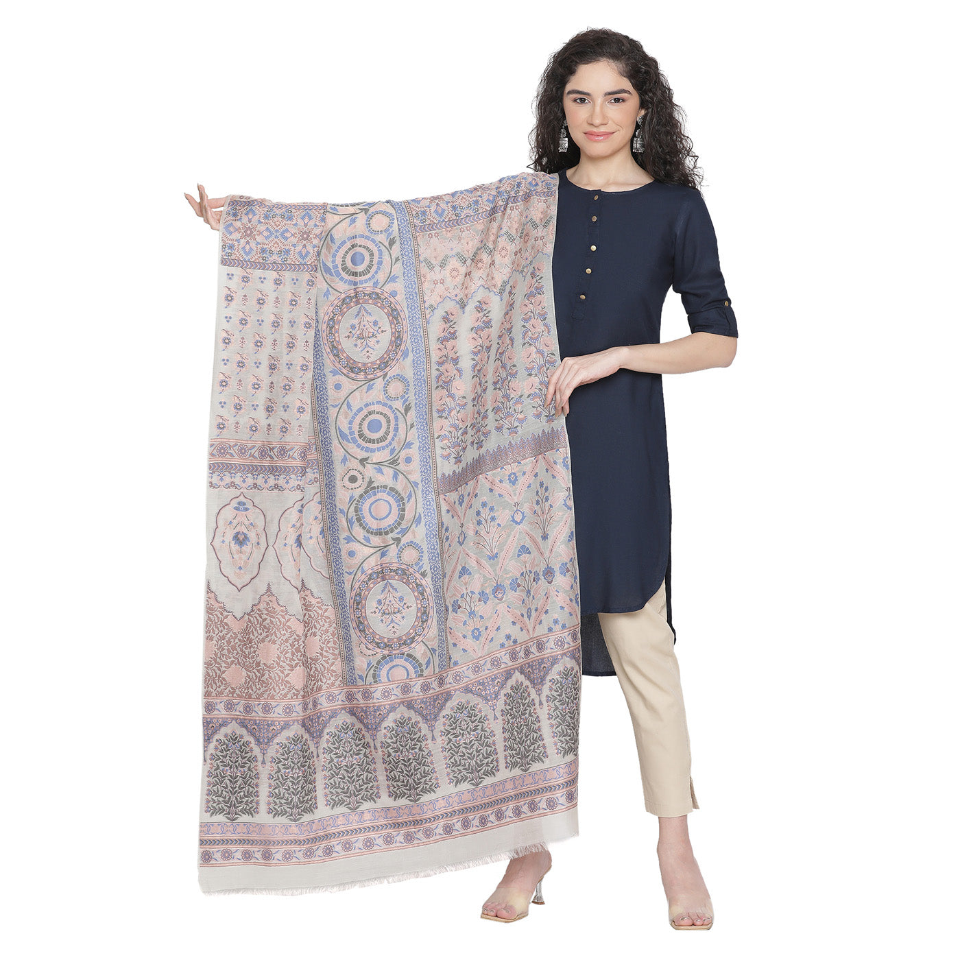 Dark Beige Silk Metallic Tencel Woven Design Dupatta