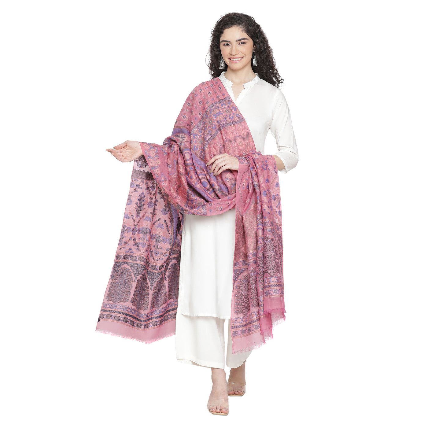 Pink Silk Metallic Tencel Blend Woven Design Dupatta