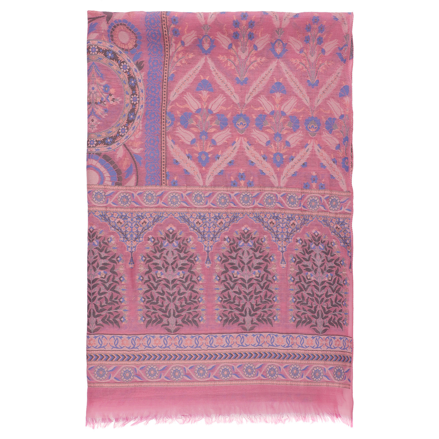 Pink Silk Metallic Tencel Blend Woven Design Dupatta