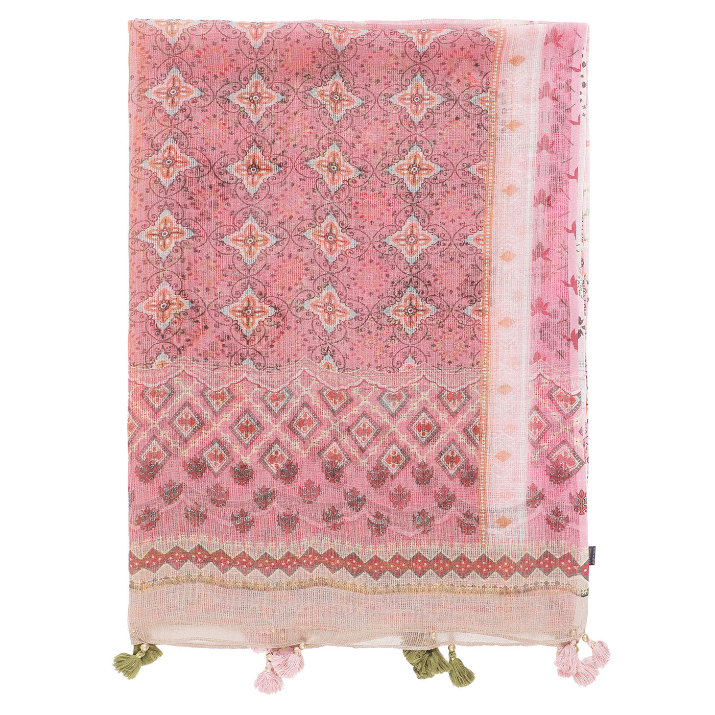 Pink Silk Cotton Printed Dupatta