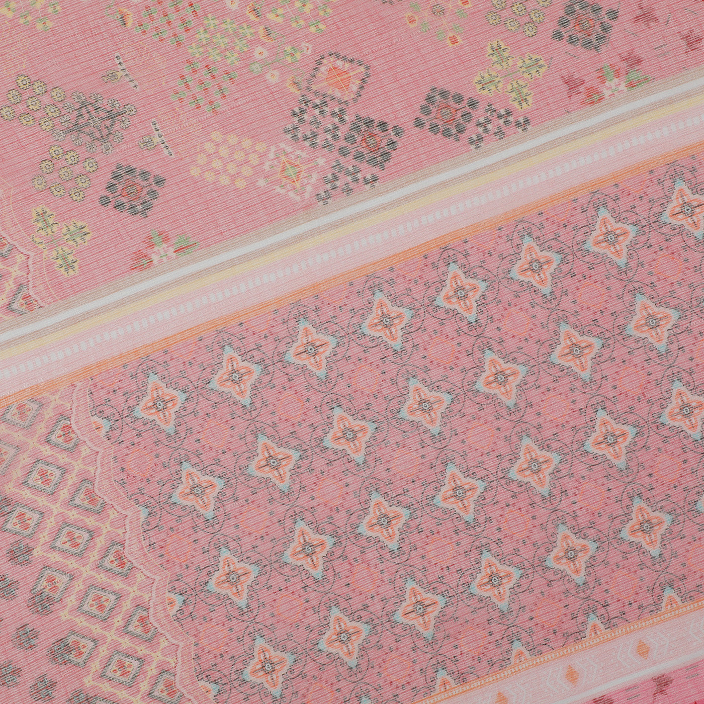 Pink Silk Cotton Printed Dupatta
